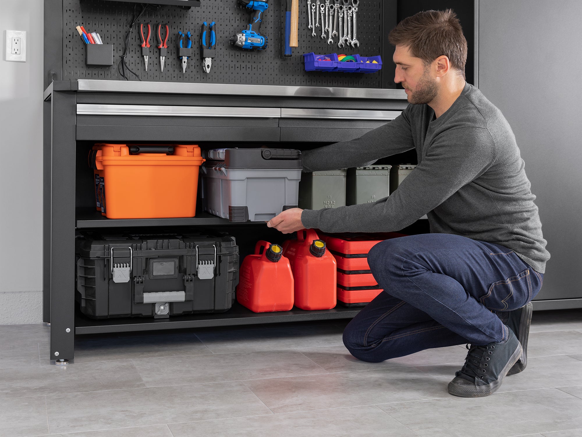 Pro Series 4 Piece Set with 62 in. Workstation, Lockers and Pegboard Accessories Kit