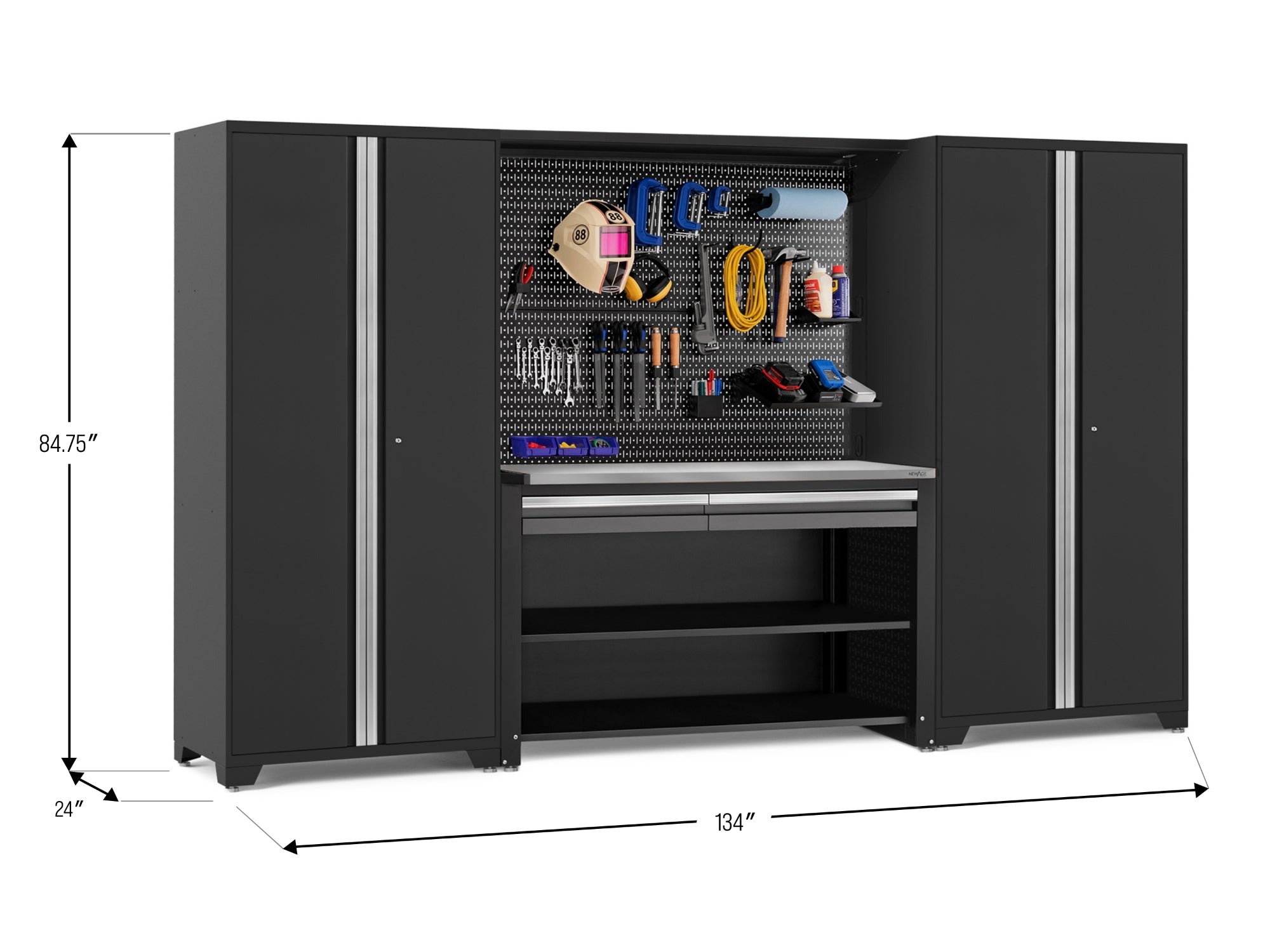 Pro Series 4 Piece Set with 62 in. Workstation, Lockers and Pegboard Accessories Kit