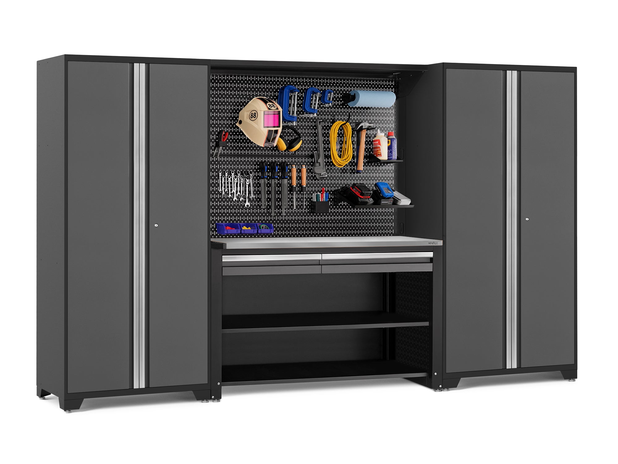 Pro Series 4 Piece Set with 62 in. Workstation, Lockers and Pegboard Accessories Kit
