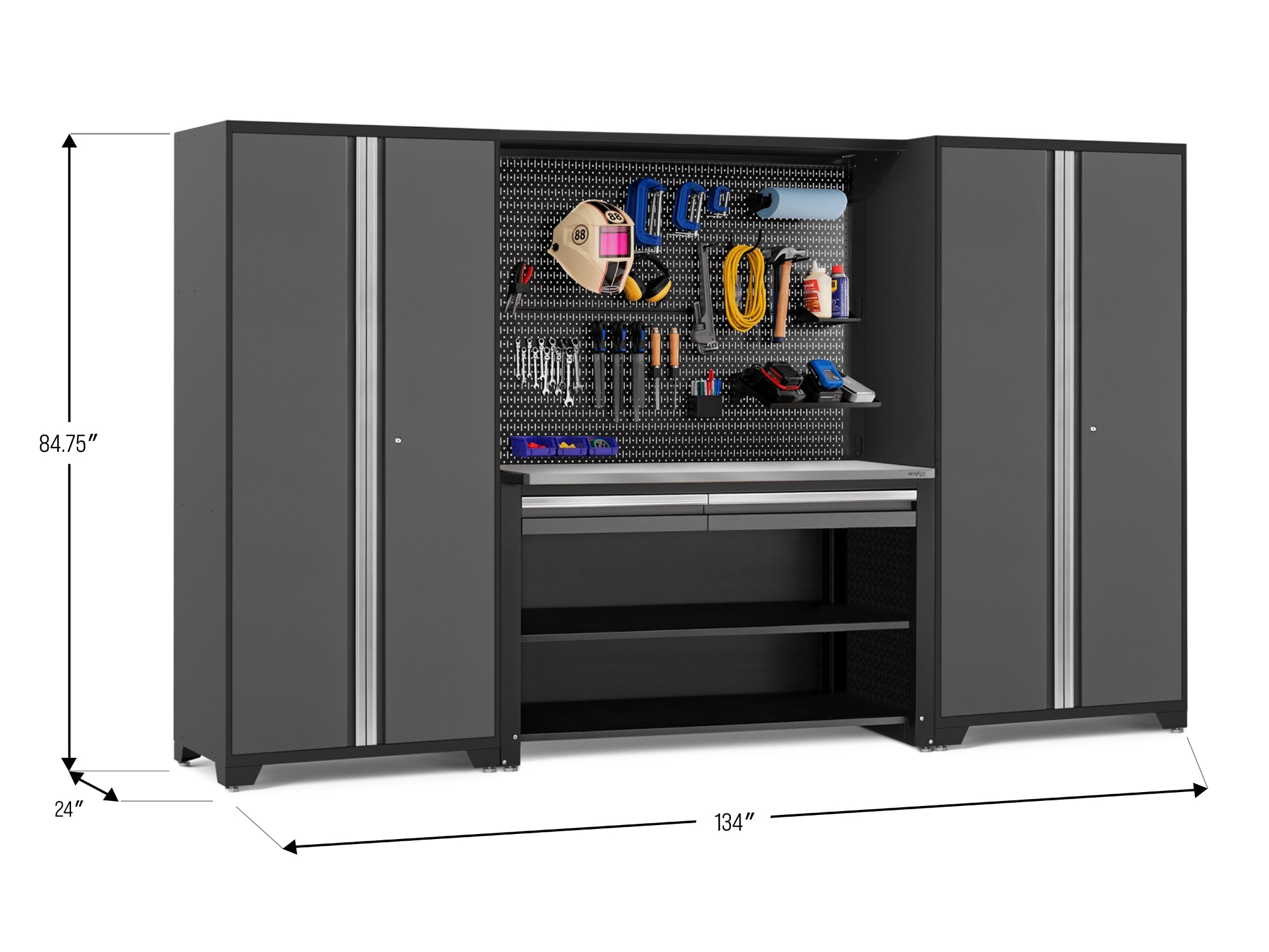 Pro Series 4 Piece Set with 62 in. Workstation, Lockers and Pegboard Accessories Kit