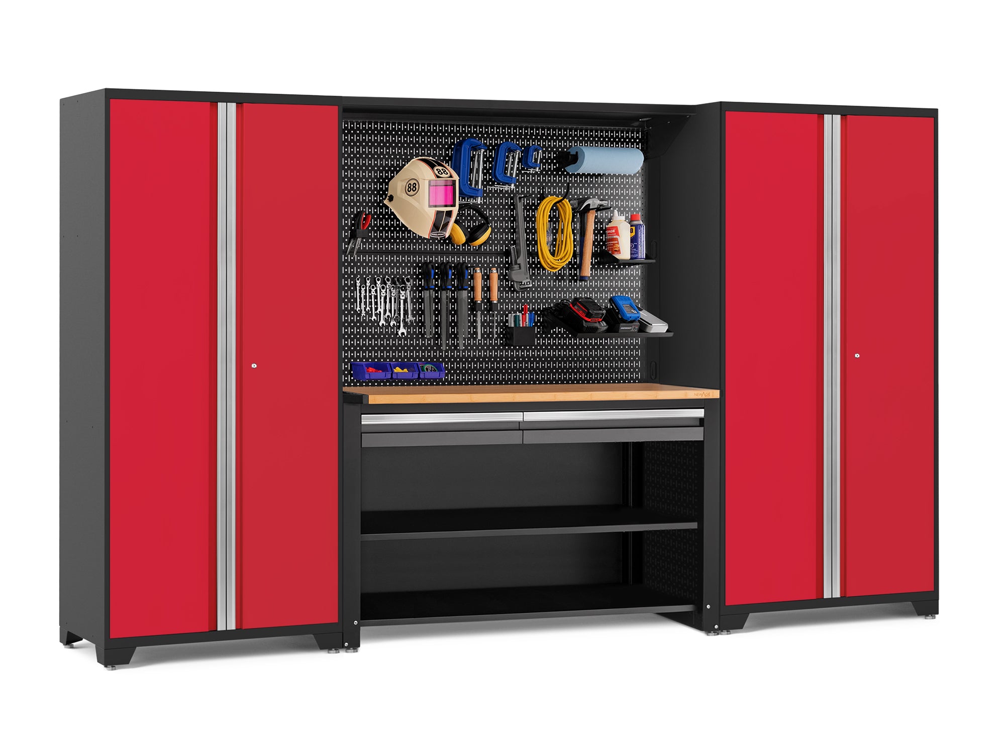 Pro Series 4 Piece Set with 62 in. Workstation, Lockers and Pegboard Accessories Kit
