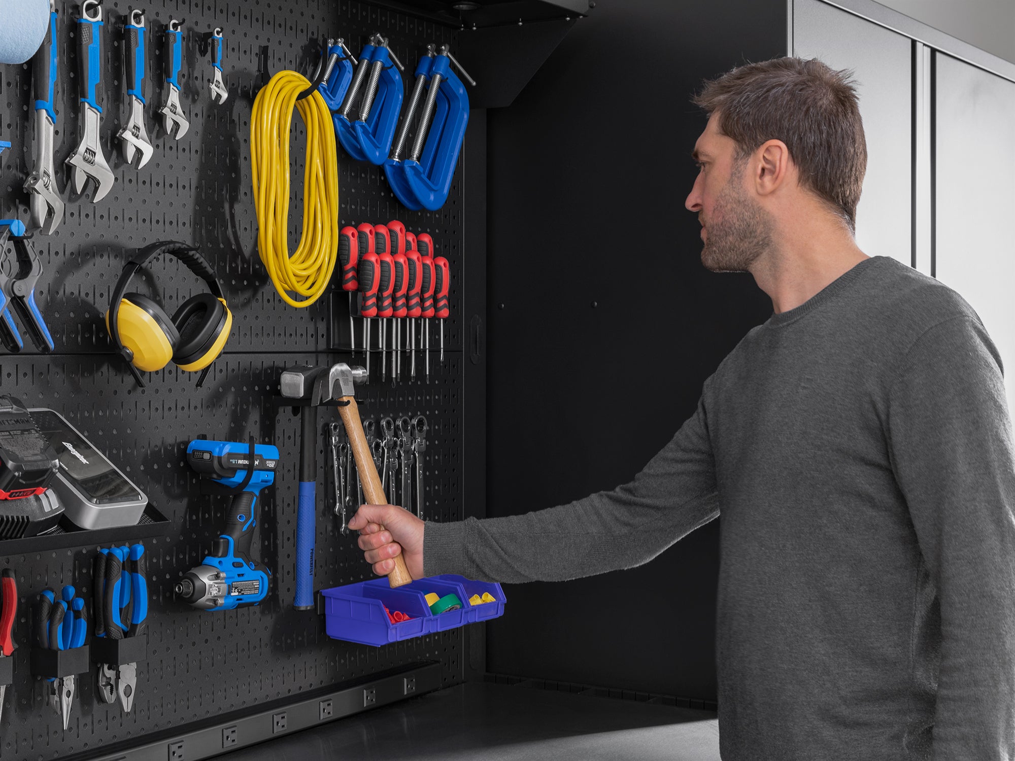 Pro Series 4 Piece Set with 62 in. Workstation, Lockers and Pegboard Accessories Kit