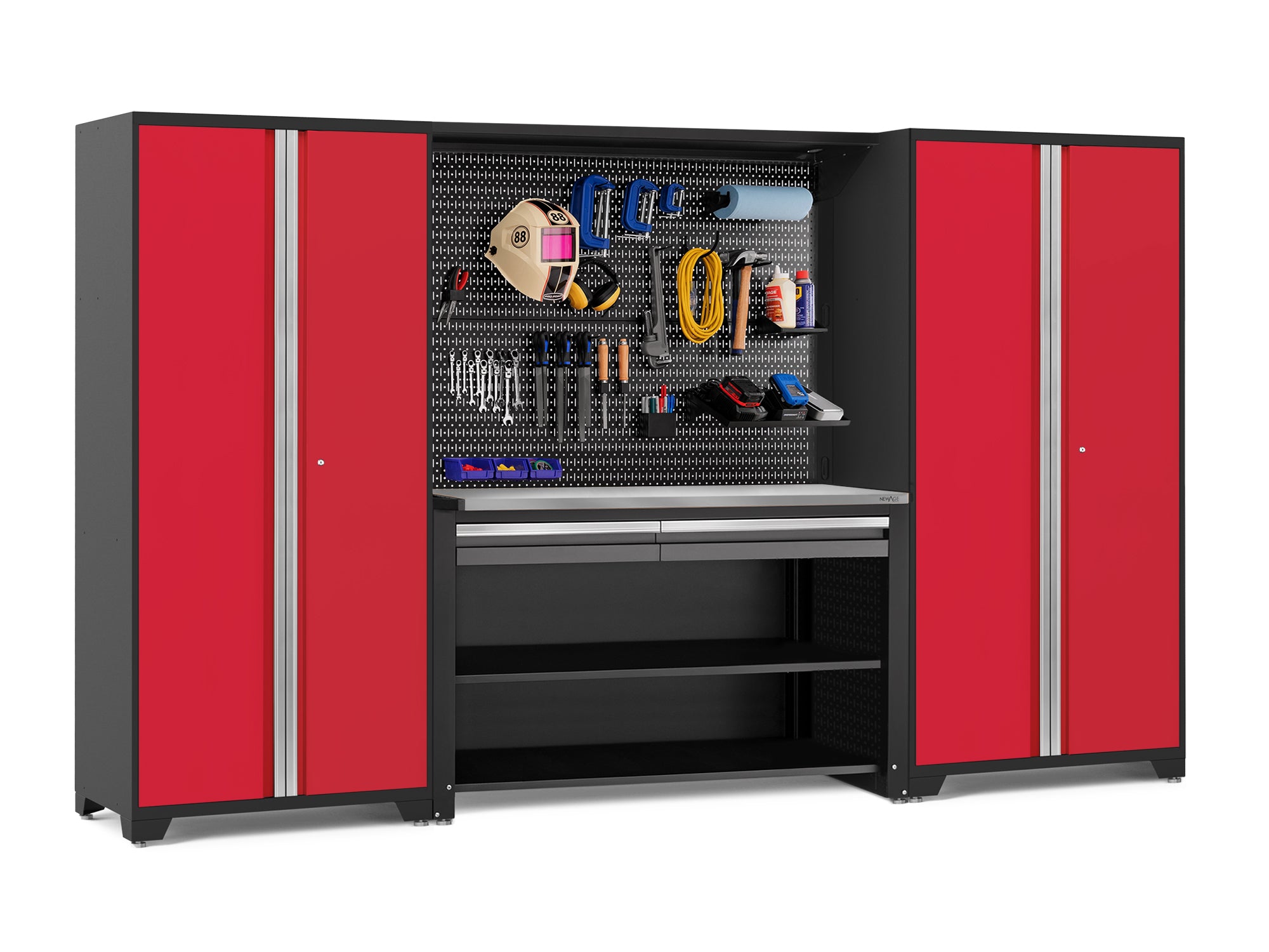 Pro Series 4 Piece Set with 62 in. Workstation, Lockers and Pegboard Accessories Kit