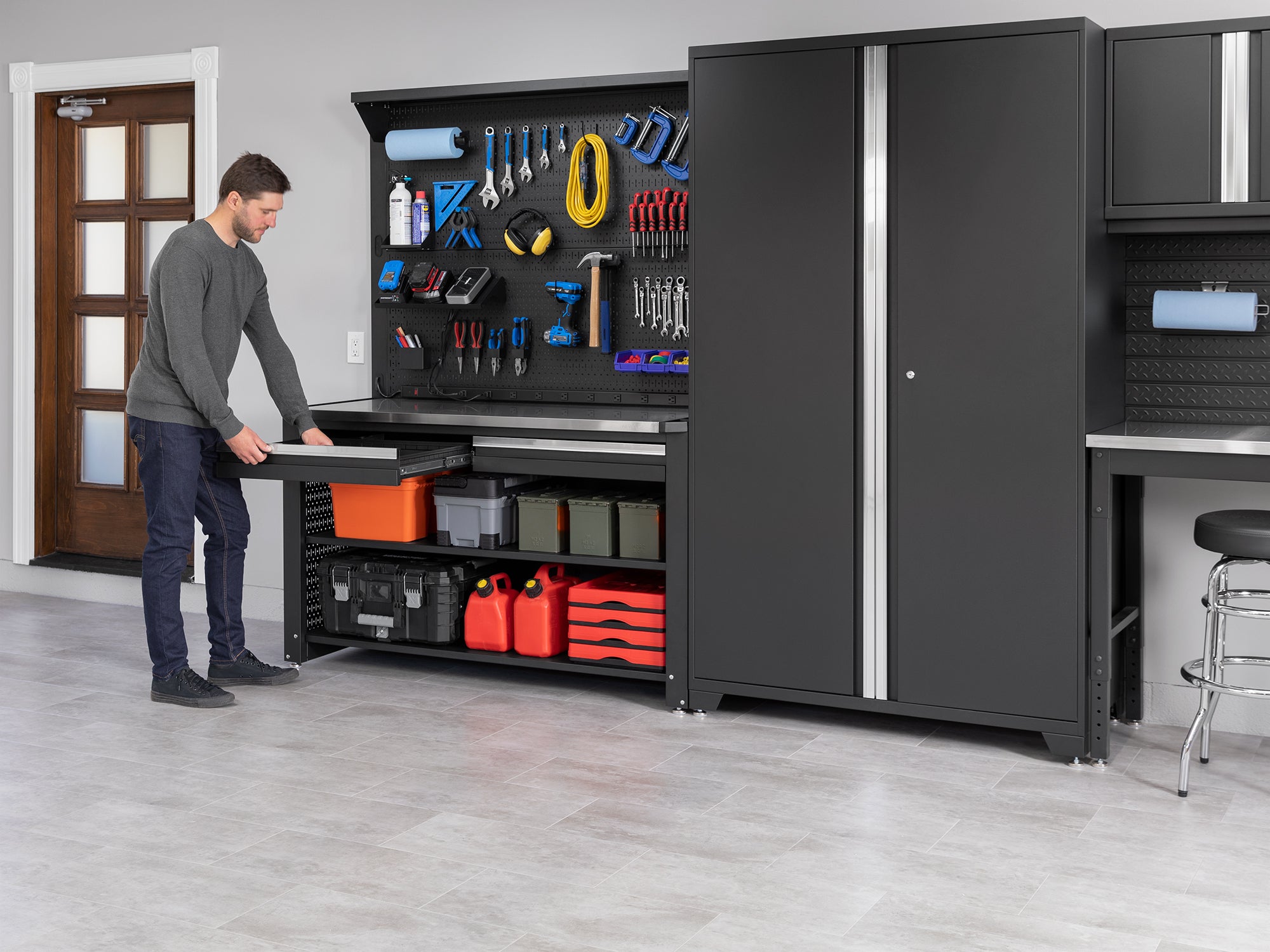 Pro Series 4 Piece Set with 62 in. Workstation, Lockers and Pegboard Accessories Kit