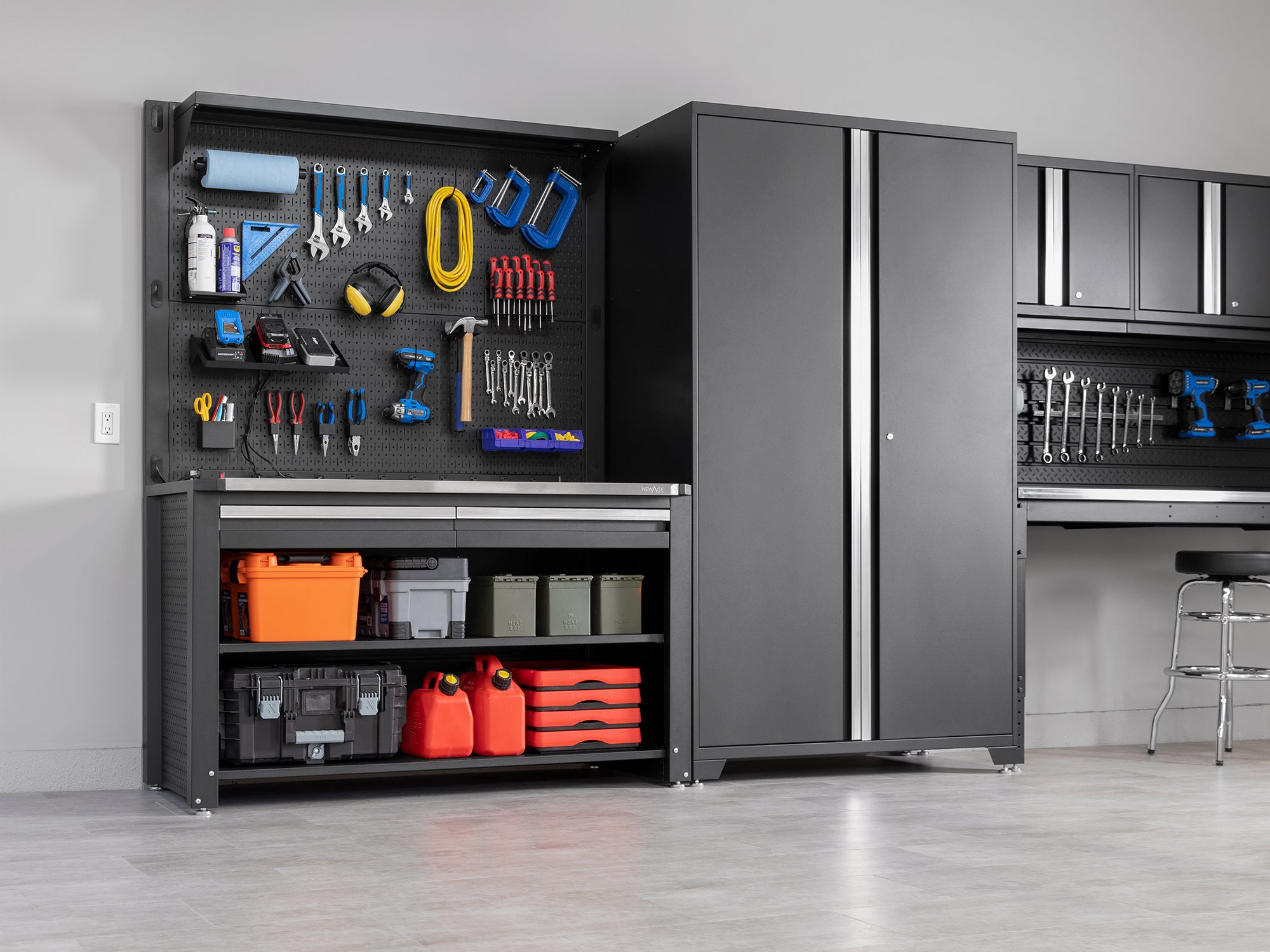 Pro Series 4 Piece Set with 62 in. Workstation, Lockers and Pegboard Accessories Kit