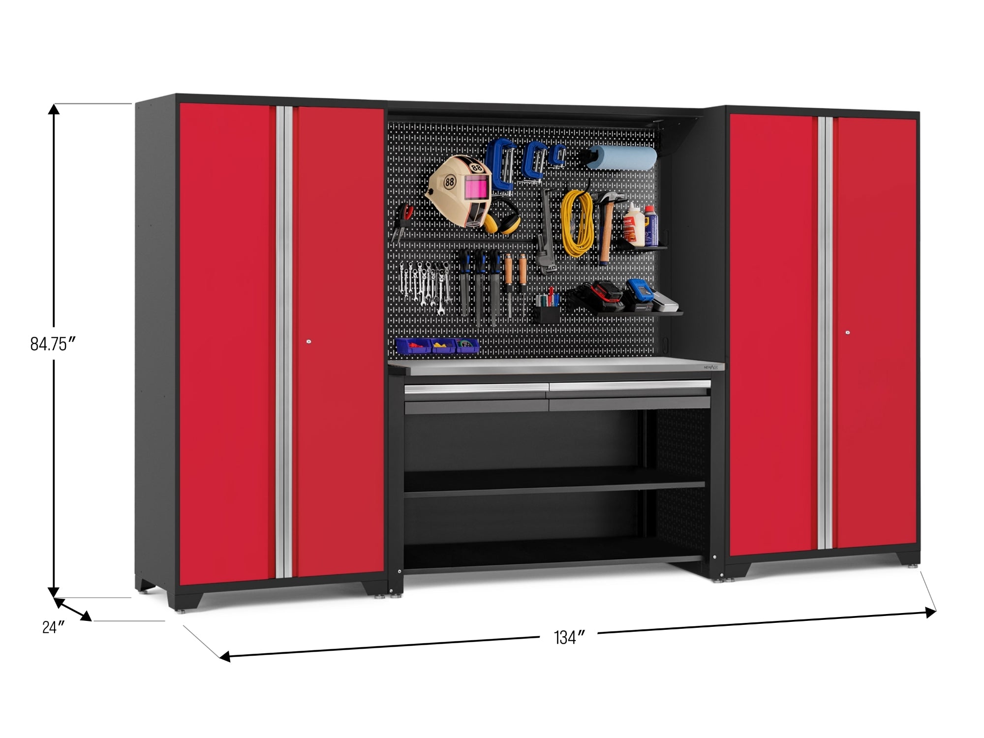 Pro Series 4 Piece Set with 62 in. Workstation, Lockers and Pegboard Accessories Kit