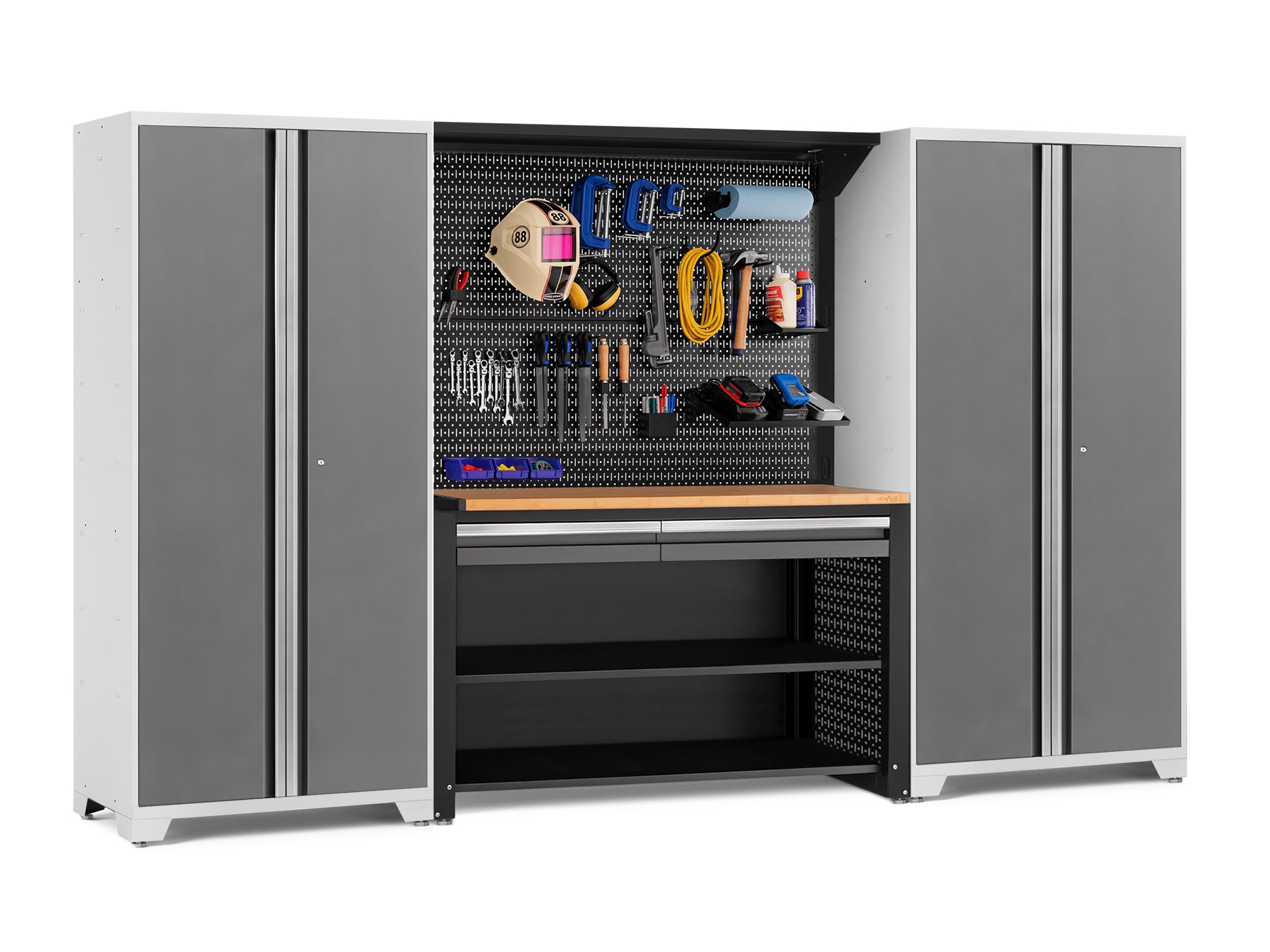 Pro Series 4 Piece Set with 62 in. Workstation, Lockers and Pegboard Accessories Kit