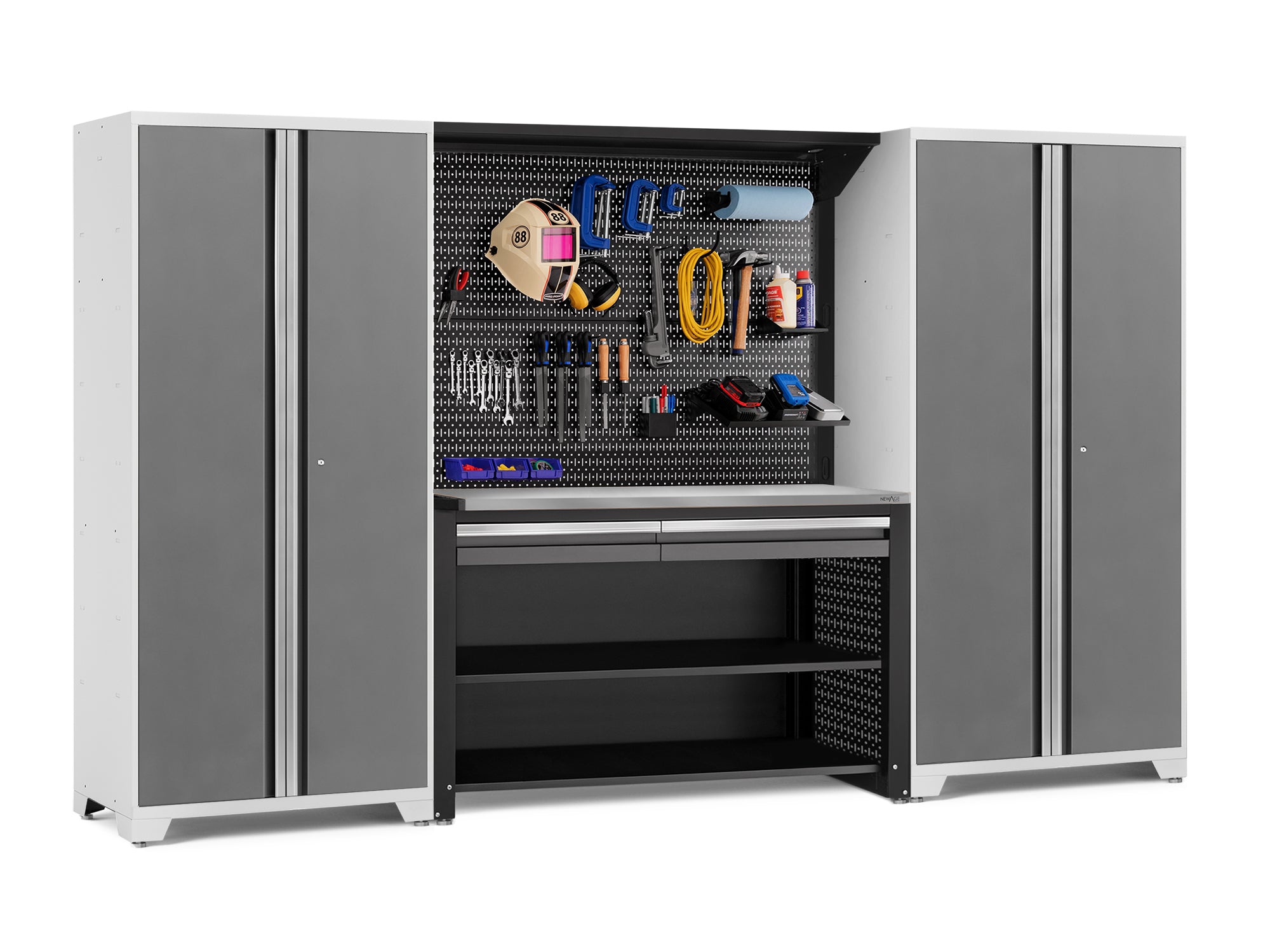 Pro Series 4 Piece Set with 62 in. Workstation, Lockers and Pegboard Accessories Kit