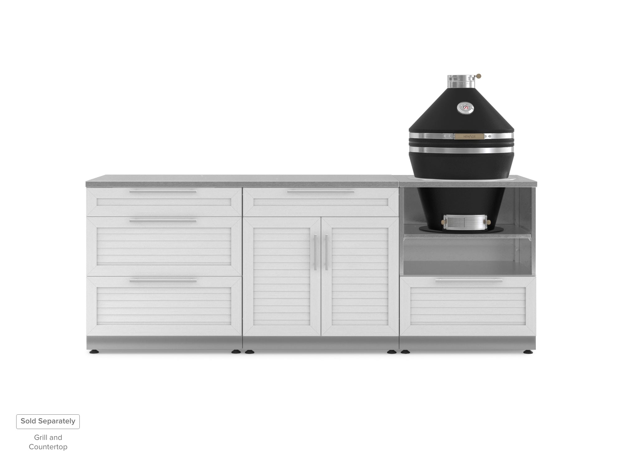Outdoor Kitchen Stainless Steel Louvered Doors 3 Piece Cabinet Set with 3-Drawer, Bar and Kamado Cabinet