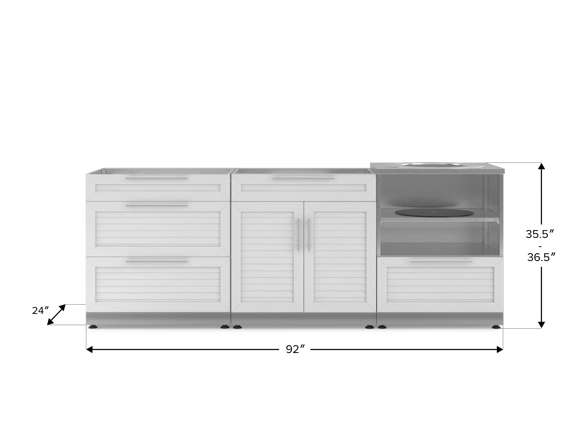 Outdoor Kitchen Stainless Steel Louvered Doors 3 Piece Cabinet Set with 3-Drawer, Bar and Kamado Cabinet