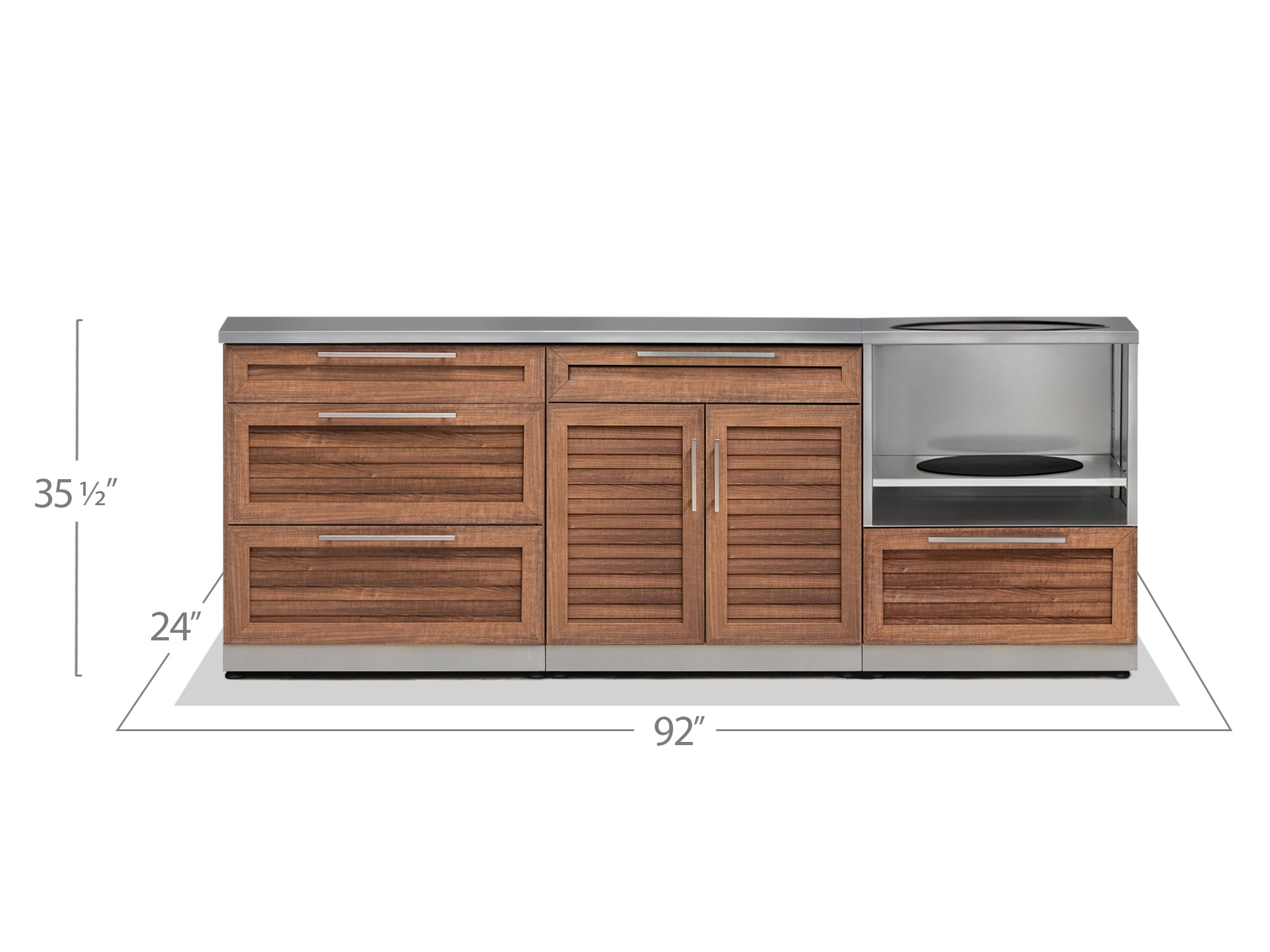 Outdoor Kitchen Stainless Steel Louvered Doors 3 Piece Cabinet Set with 3-Drawer, Bar and Kamado Cabinet
