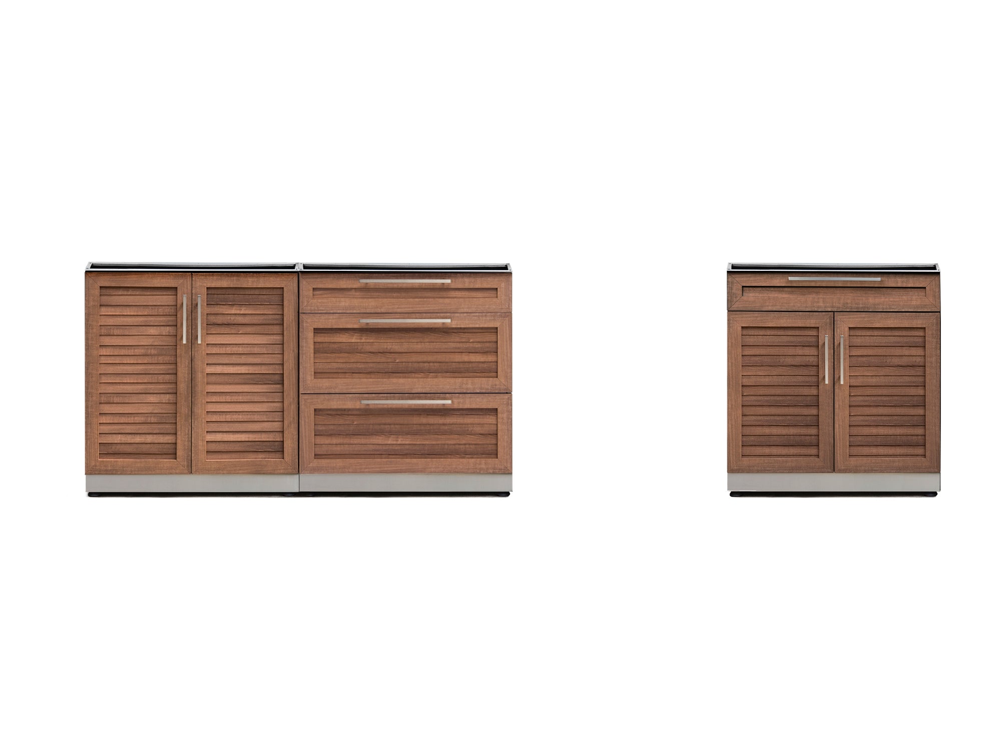 Outdoor Kitchen Stainless Steel Louvered Doors 3 Piece Cabinet Set with 2-Door, 2-Door Drawer and 3-Drawer Cabinet