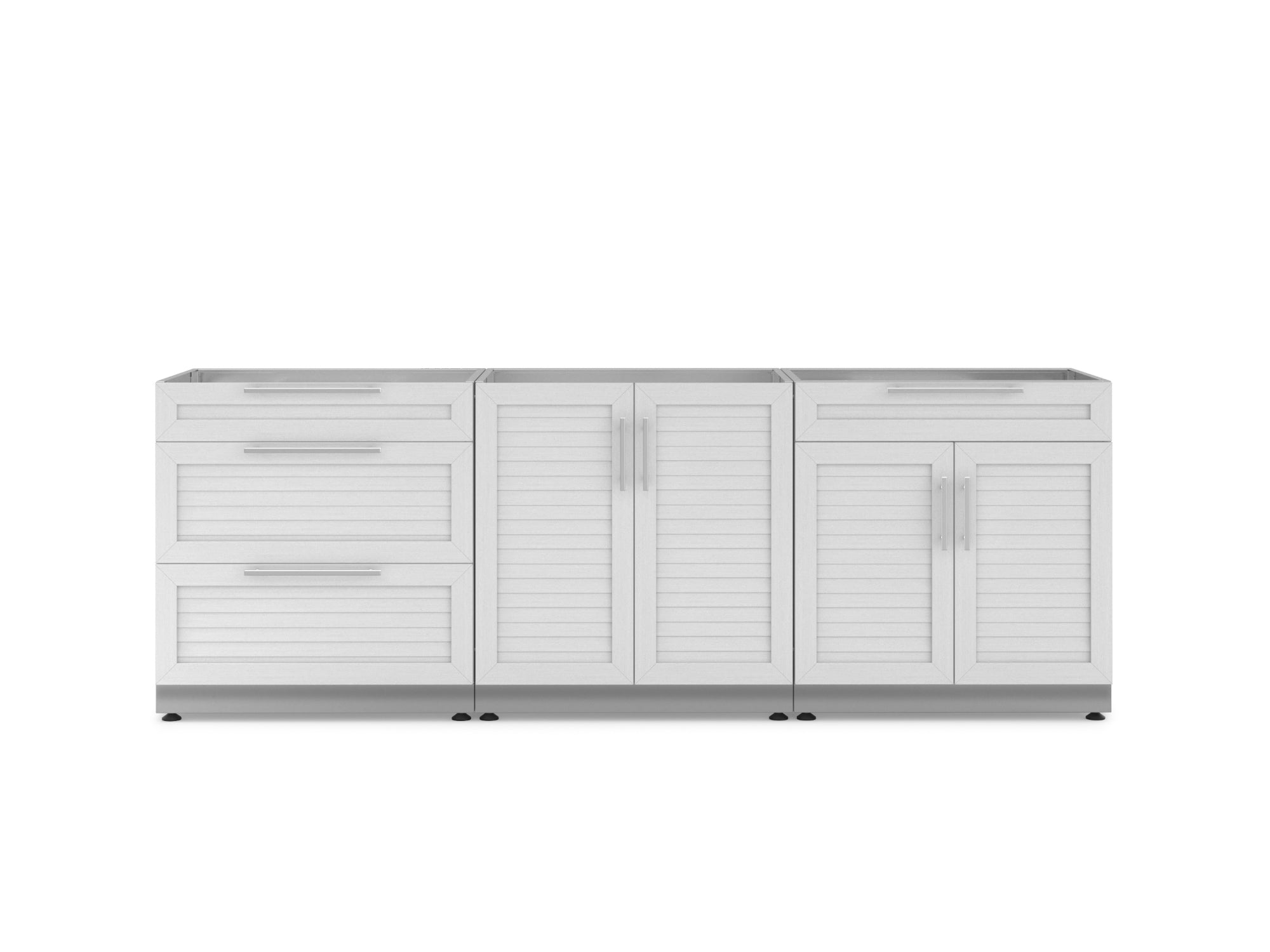 Outdoor Kitchen Stainless Steel Louvered Doors 3 Piece Cabinet Set with 2-Door, 2-Door Drawer and 3-Drawer Cabinet