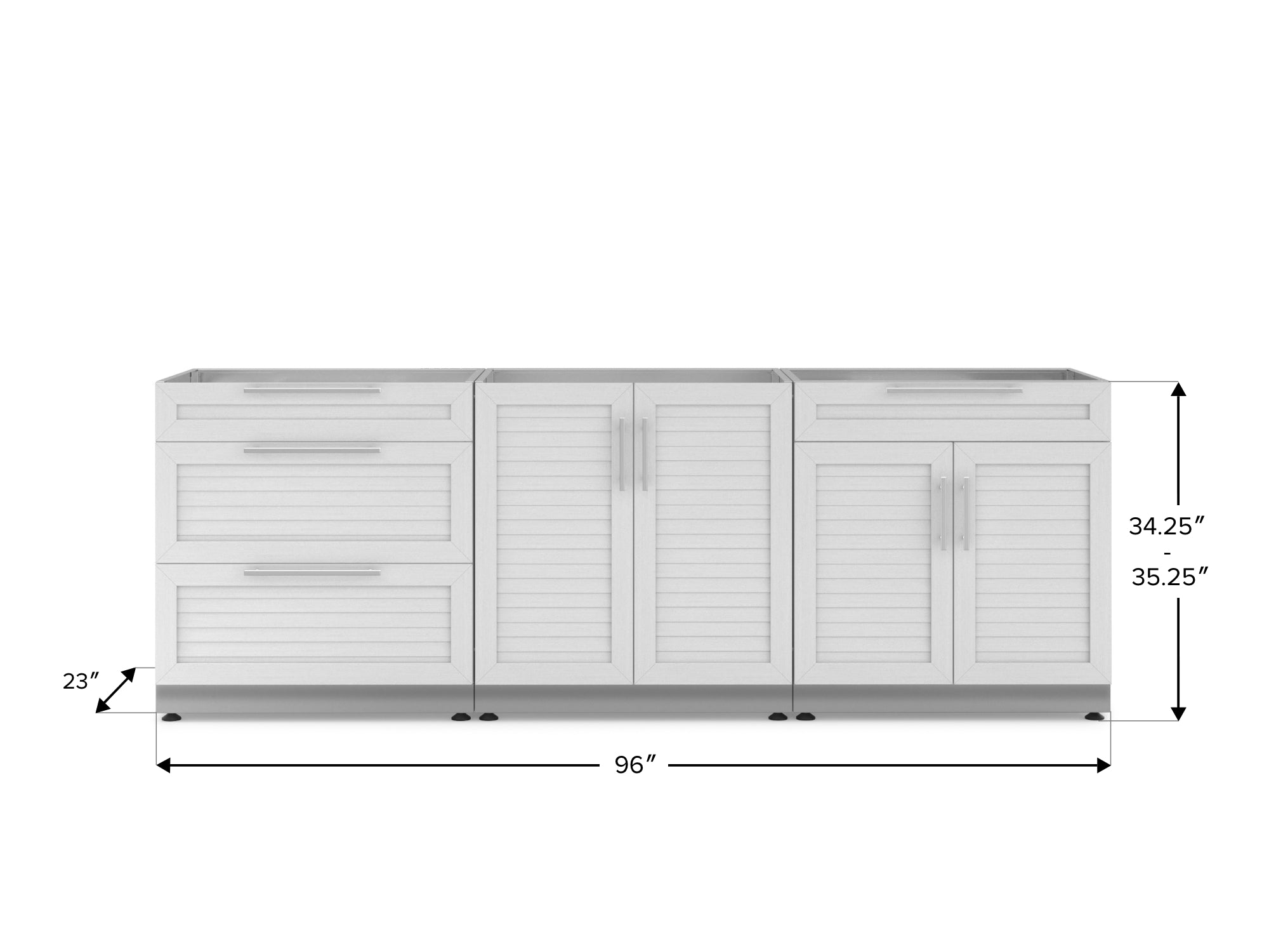 Outdoor Kitchen Stainless Steel Louvered Doors 3 Piece Cabinet Set with 2-Door, 2-Door Drawer and 3-Drawer Cabinet