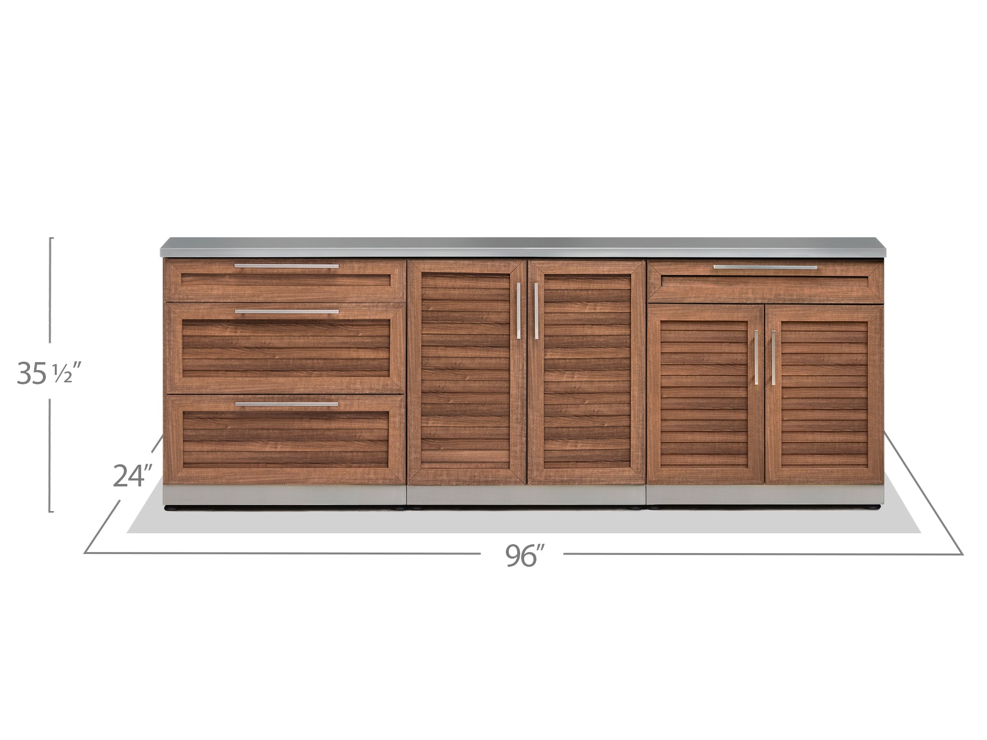 Outdoor Kitchen Stainless Steel Louvered Doors 3 Piece Cabinet Set with 2-Door, 2-Door Drawer and 3-Drawer Cabinet