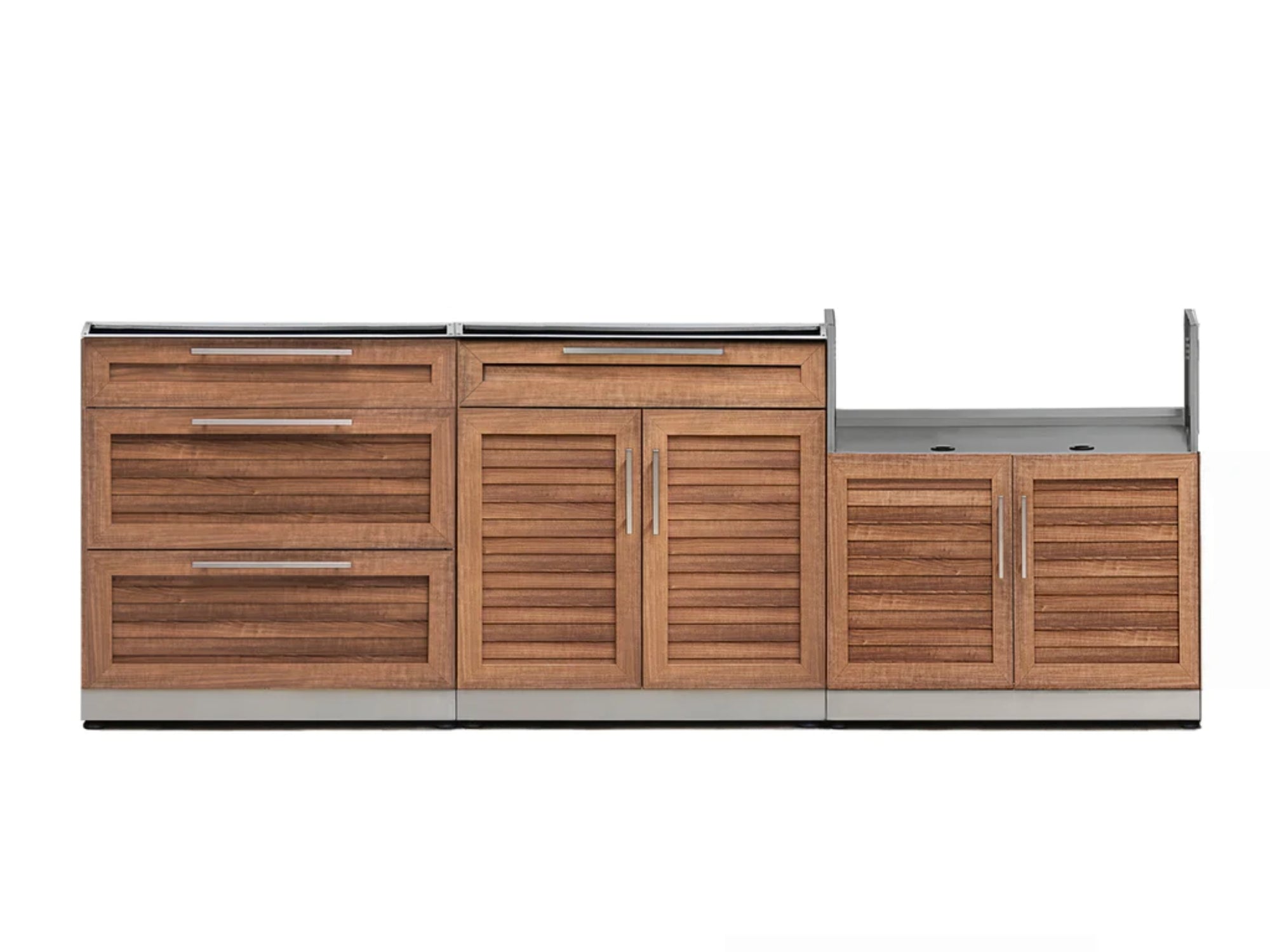 Outdoor Kitchen Stainless Steel Louvered Doors 3 Piece Cabinet Set with 3-Drawer, 2-Door Drawer and Grill Cabinet