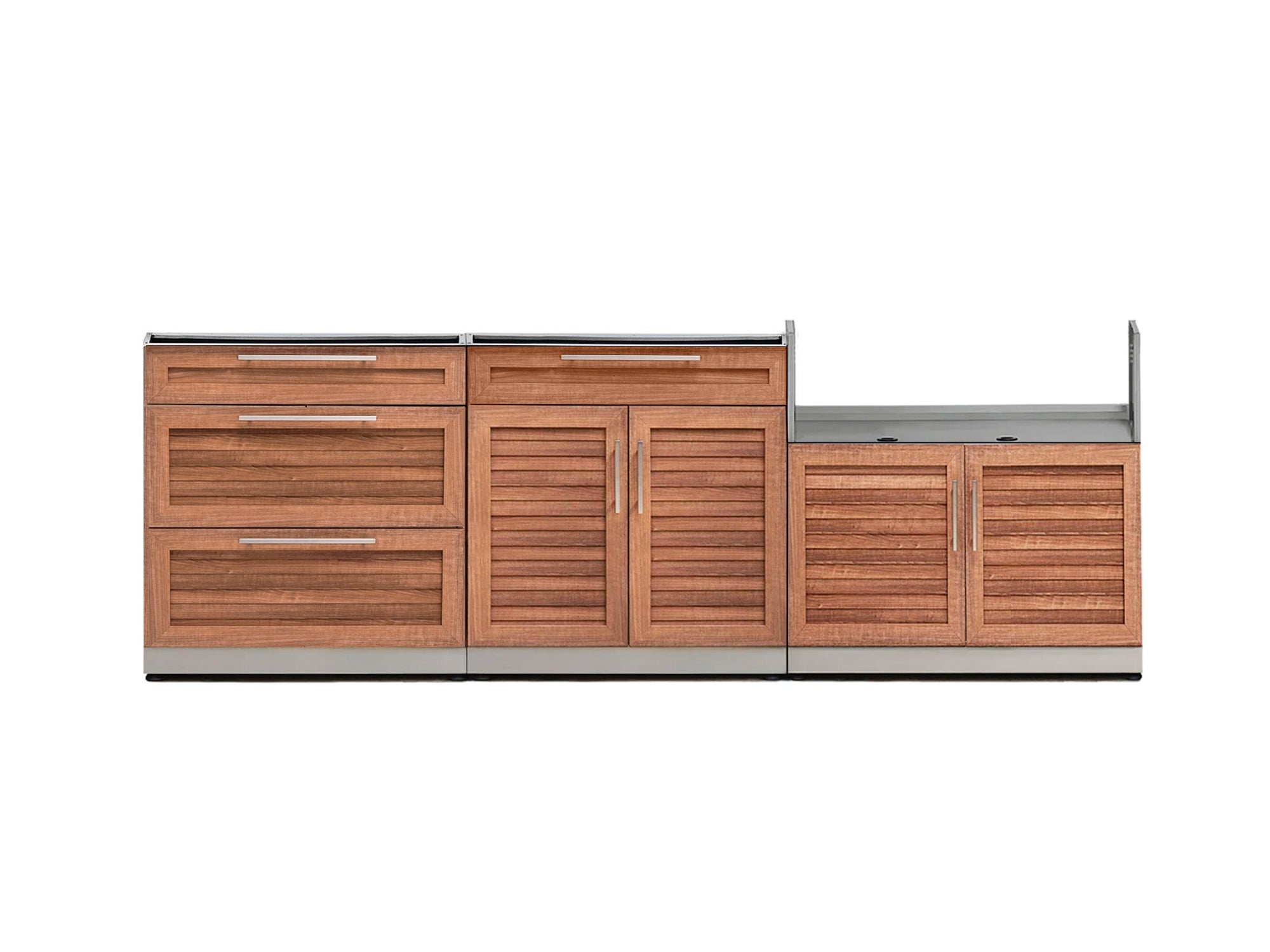 Outdoor Kitchen Stainless Steel Louvered Doors 3 Piece Cabinet Set with 3-Drawer, 2-Door Drawer and Grill Cabinet