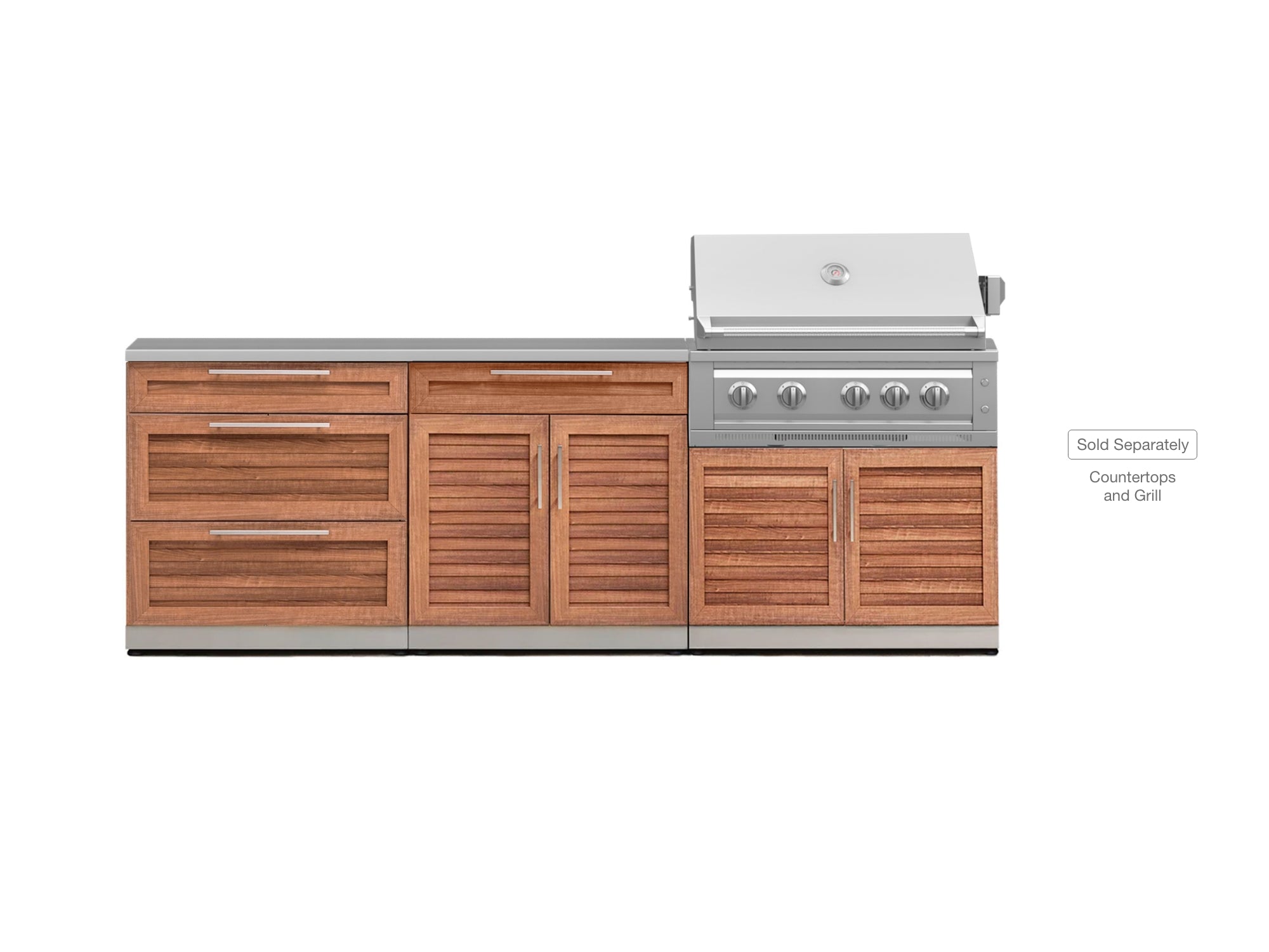 Outdoor Kitchen Stainless Steel Louvered Doors 3 Piece Cabinet Set with 3-Drawer, 2-Door Drawer and Grill Cabinet