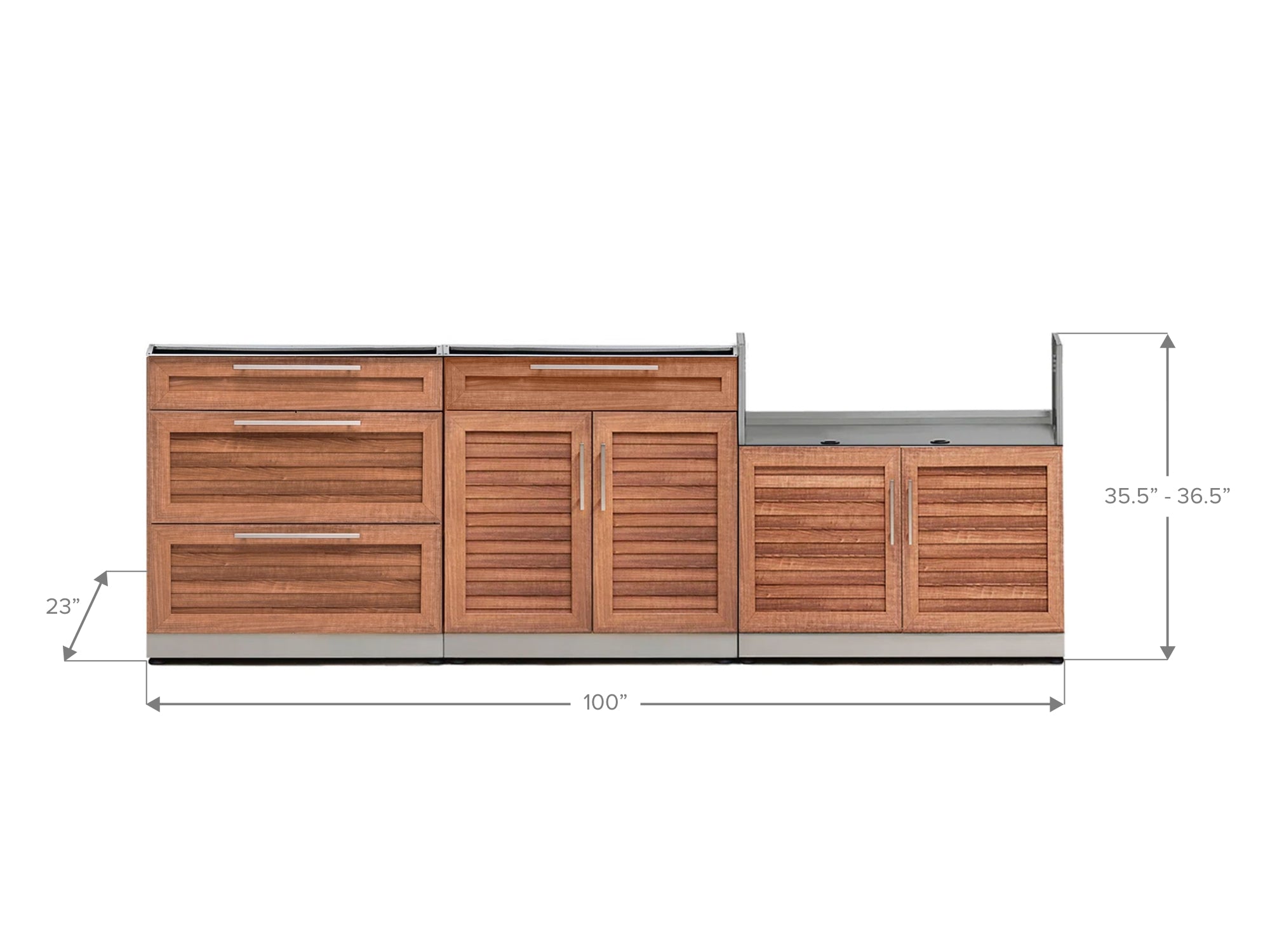 Outdoor Kitchen Stainless Steel Louvered Doors 3 Piece Cabinet Set with 3-Drawer, 2-Door Drawer and Grill Cabinet