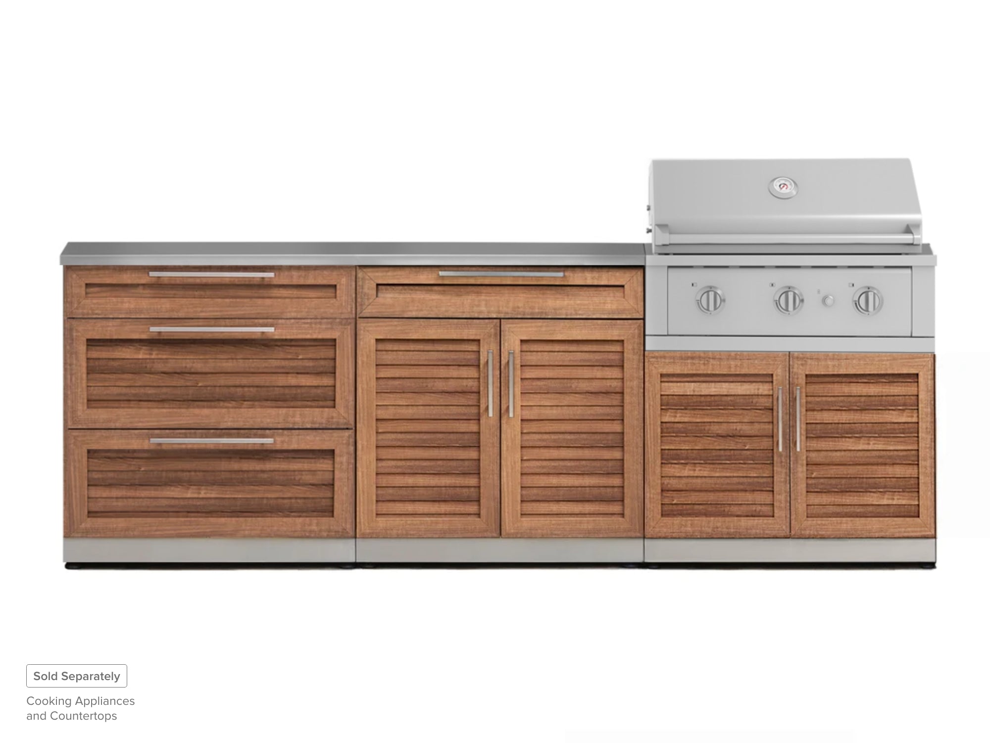 Outdoor Kitchen Stainless Steel Louvered Doors 3 Piece Cabinet Set with 3-Drawer, 2-Door Drawer and Grill Cabinet