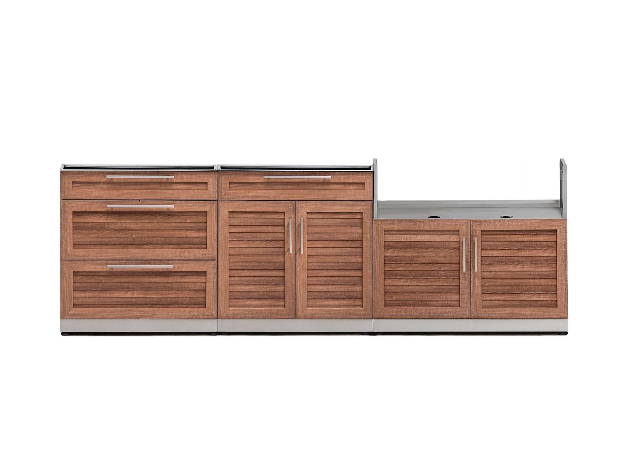 Outdoor Kitchen Stainless Steel Louvered Doors 3 Piece Cabinet Set with 3-Drawer, 2-Door Drawer and Grill Cabinet