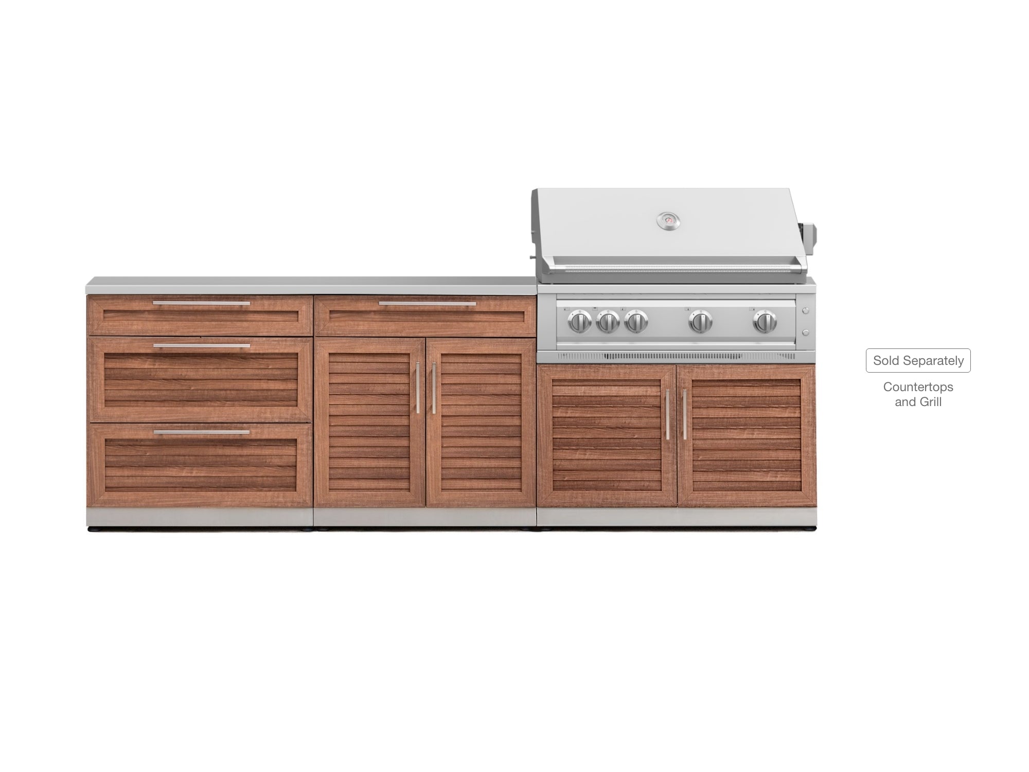 Outdoor Kitchen Stainless Steel Louvered Doors 3 Piece Cabinet Set with 3-Drawer, 2-Door Drawer and Grill Cabinet