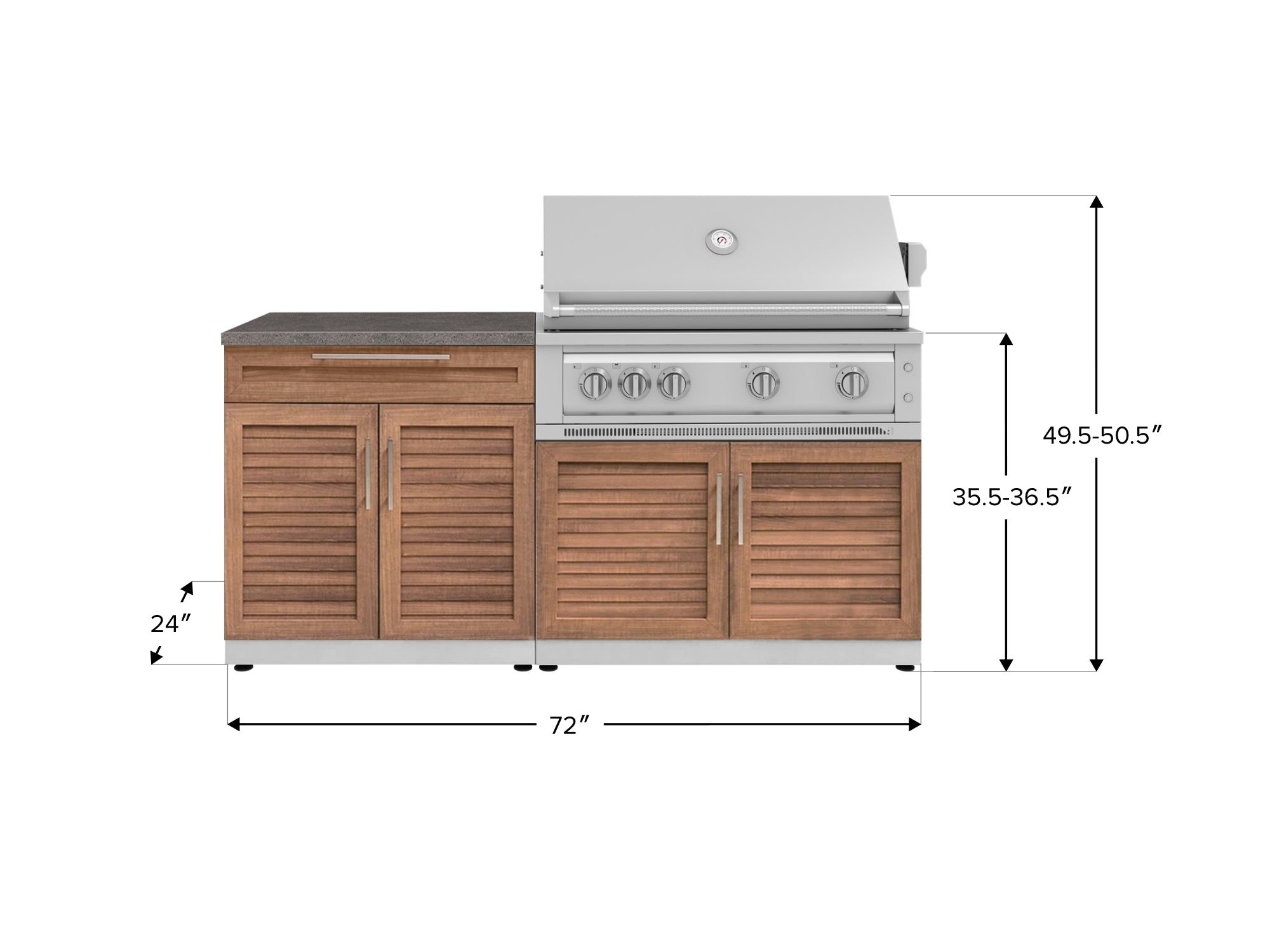 Outdoor Kitchen Stainless-Steel Louvered Doors 4 Piece Cabinet Set with Bar, Grill Cabinet, Platinum Grill, and Countertop