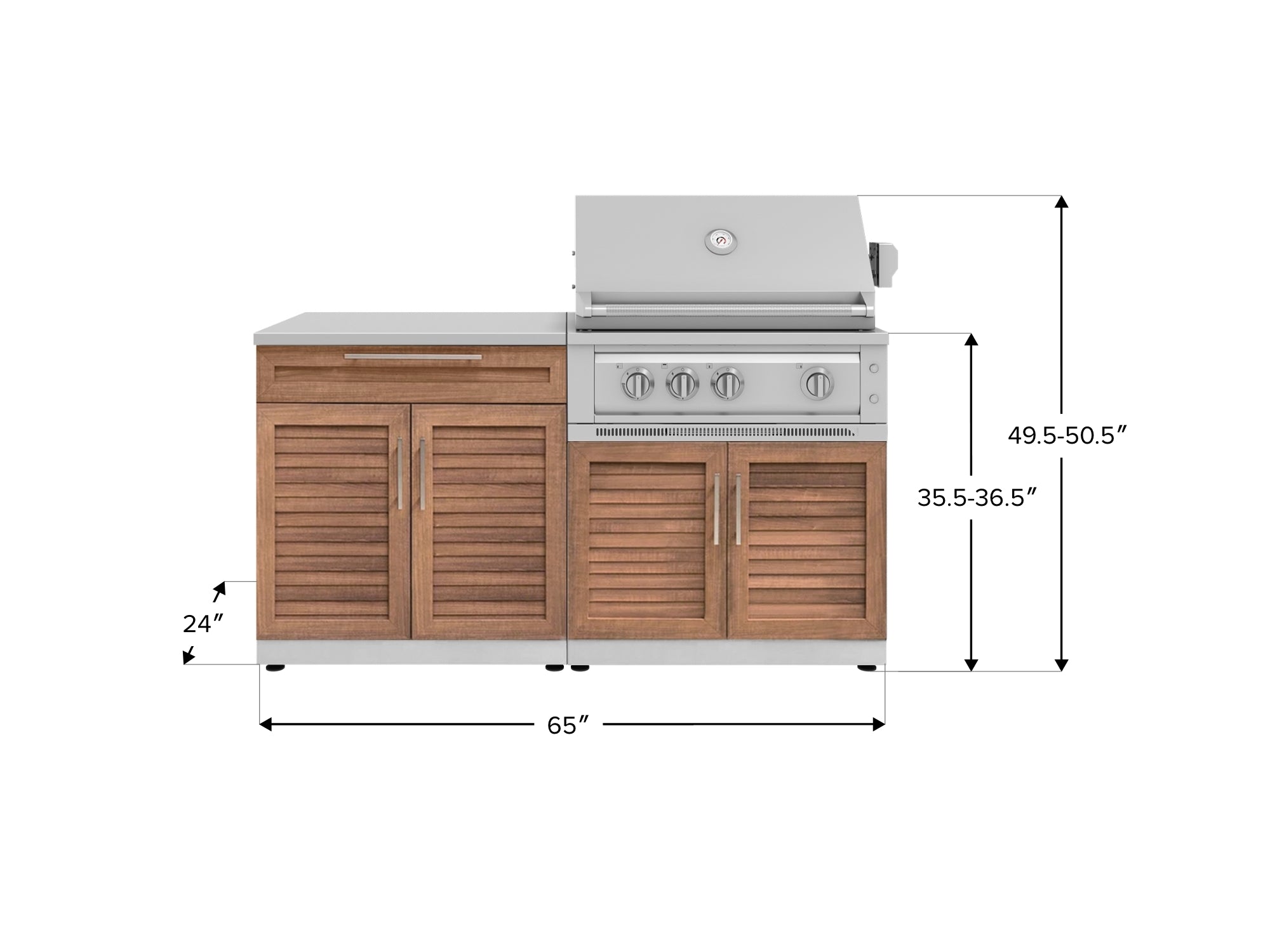 Outdoor Kitchen Stainless-Steel Louvered Doors 4 Piece Cabinet Set with Bar, Grill Cabinet, Platinum Grill, and Countertop