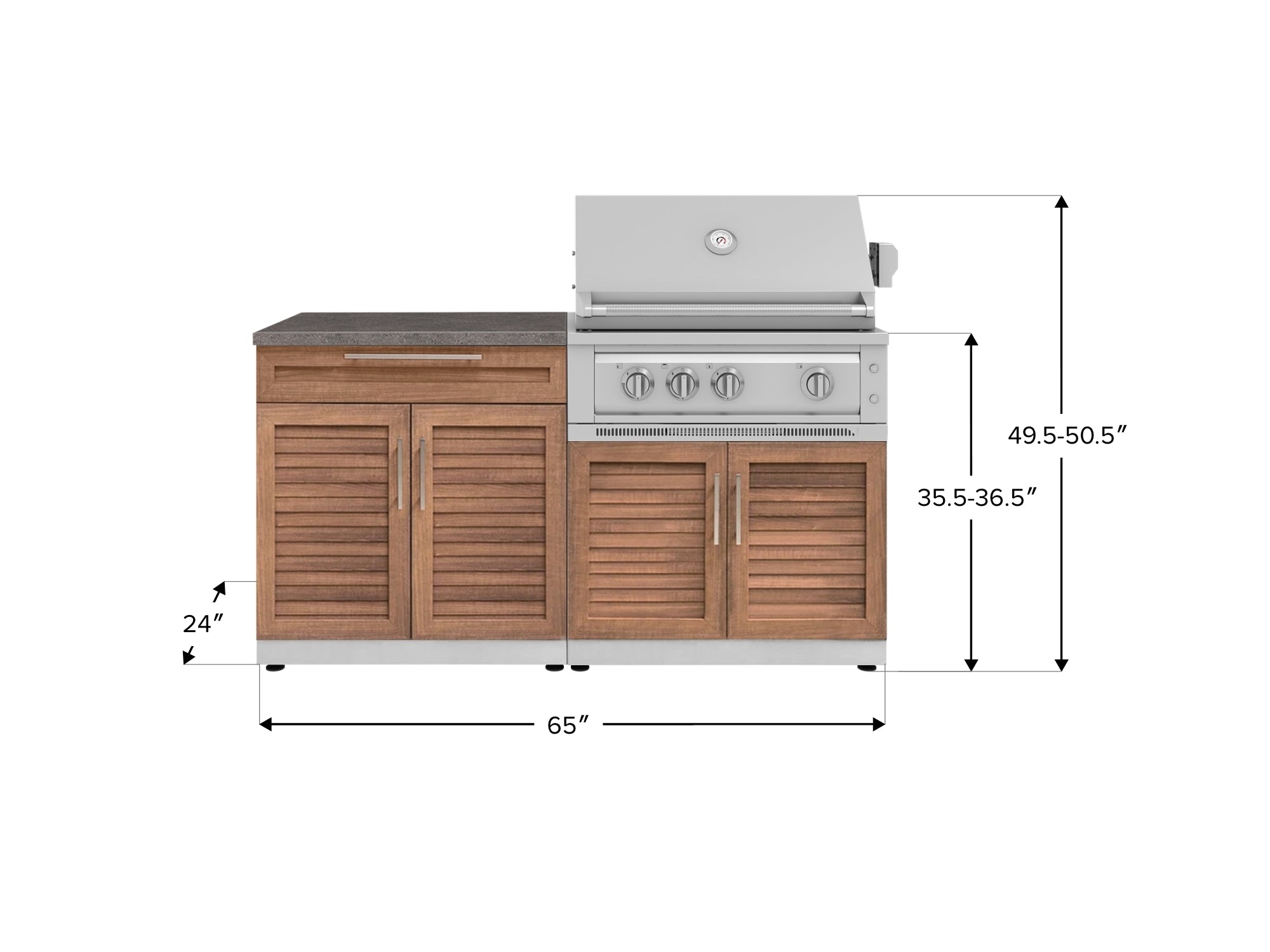Outdoor Kitchen Stainless-Steel Louvered Doors 4 Piece Cabinet Set with Bar, Grill Cabinet, Platinum Grill, and Countertop