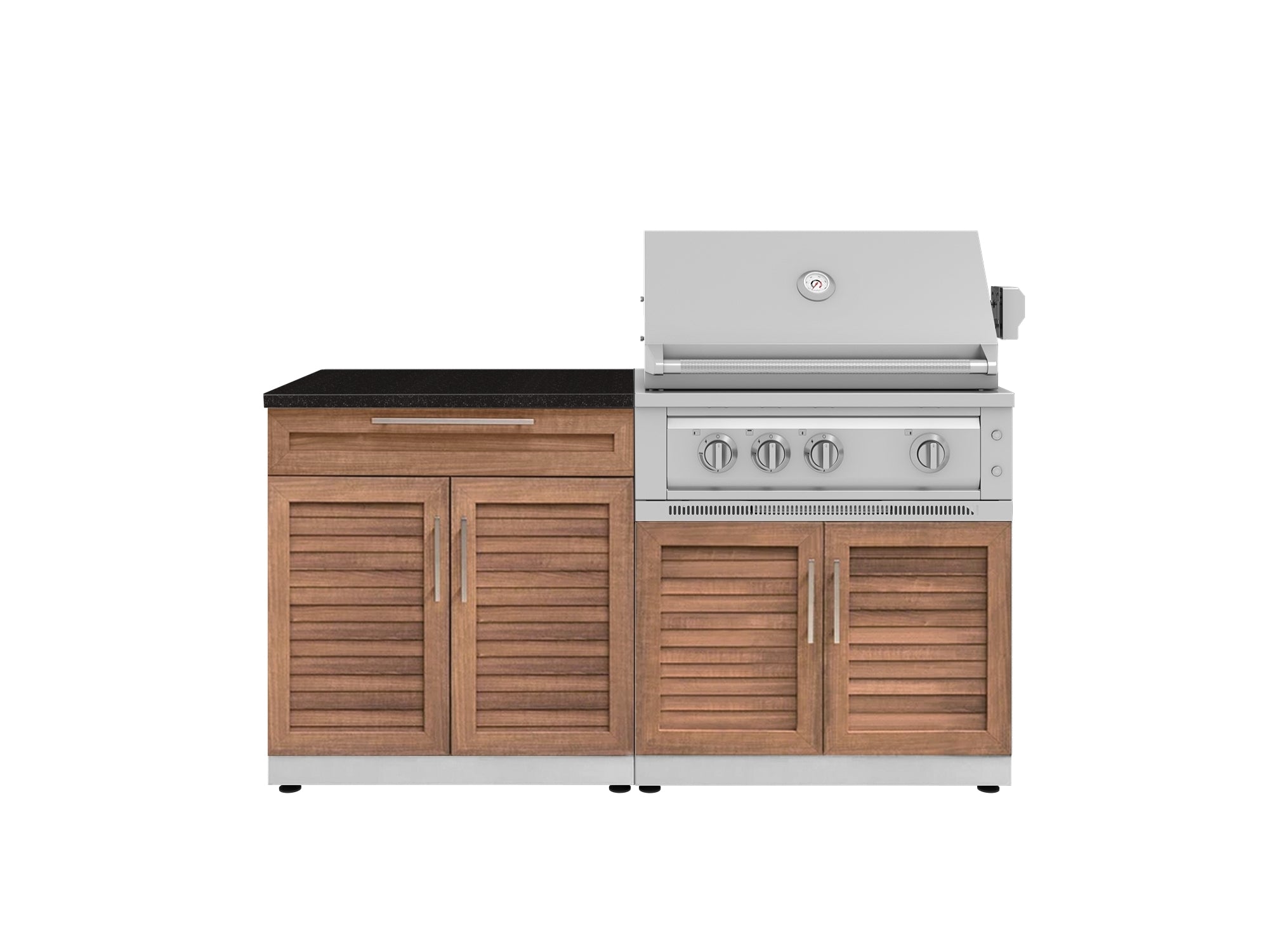 Outdoor Kitchen Stainless-Steel Louvered Doors 4 Piece Cabinet Set with Bar, Grill Cabinet, Platinum Grill, and Countertop
