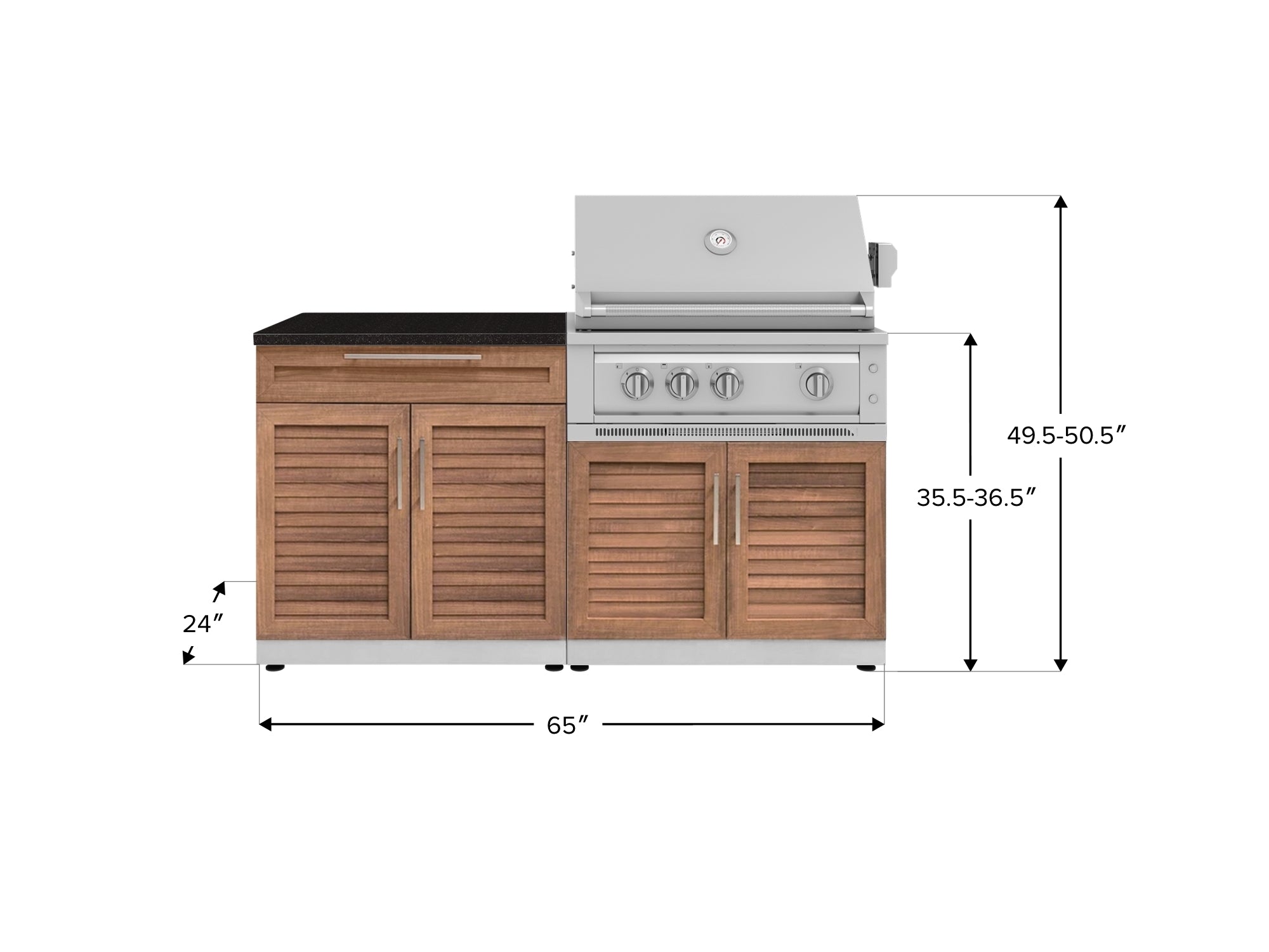 Outdoor Kitchen Stainless-Steel Louvered Doors 4 Piece Cabinet Set with Bar, Grill Cabinet, Platinum Grill, and Countertop