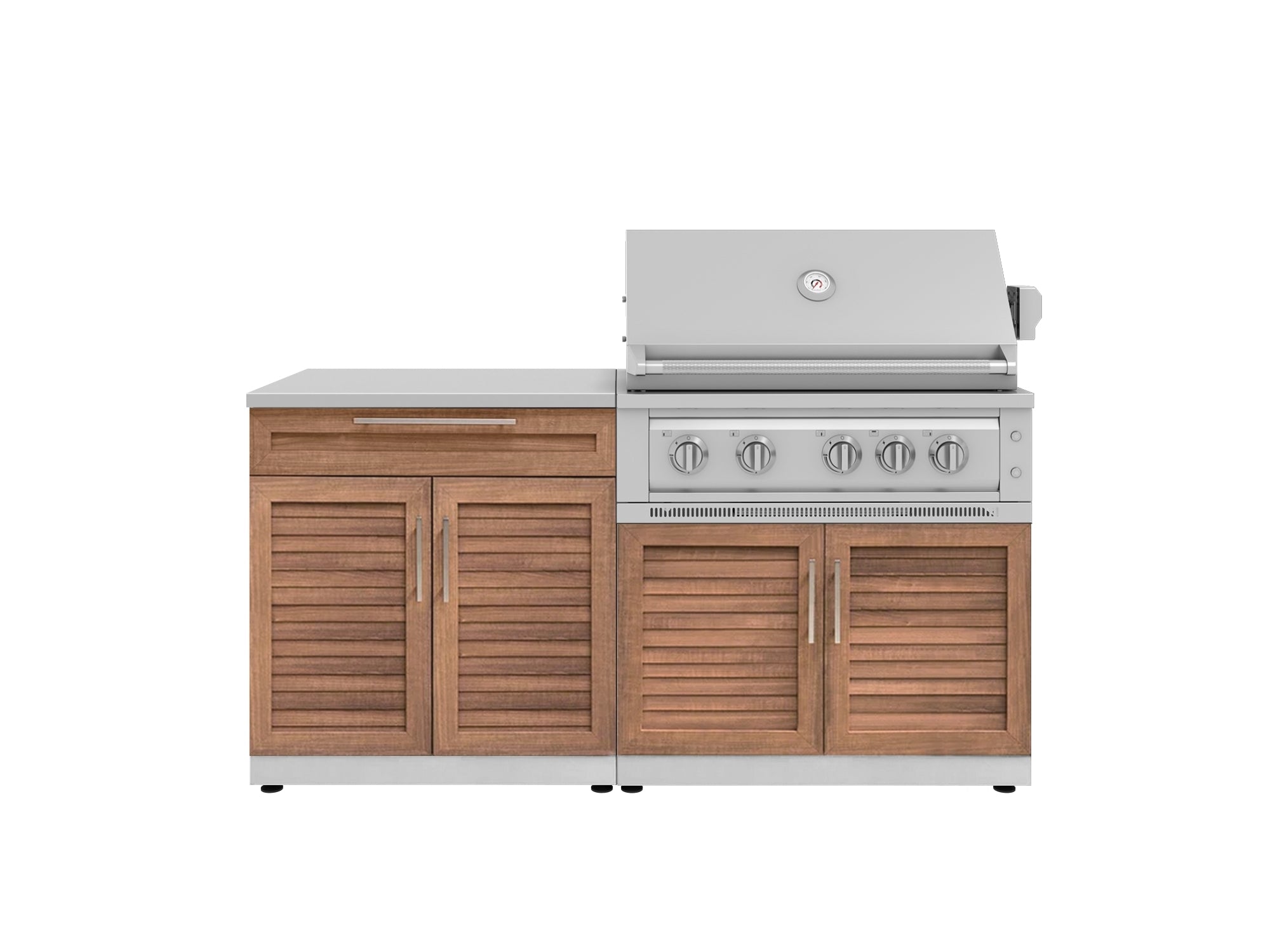 Outdoor Kitchen Stainless-Steel Louvered Doors 4 Piece Cabinet Set with Bar, Grill Cabinet, Platinum Grill, and Countertop