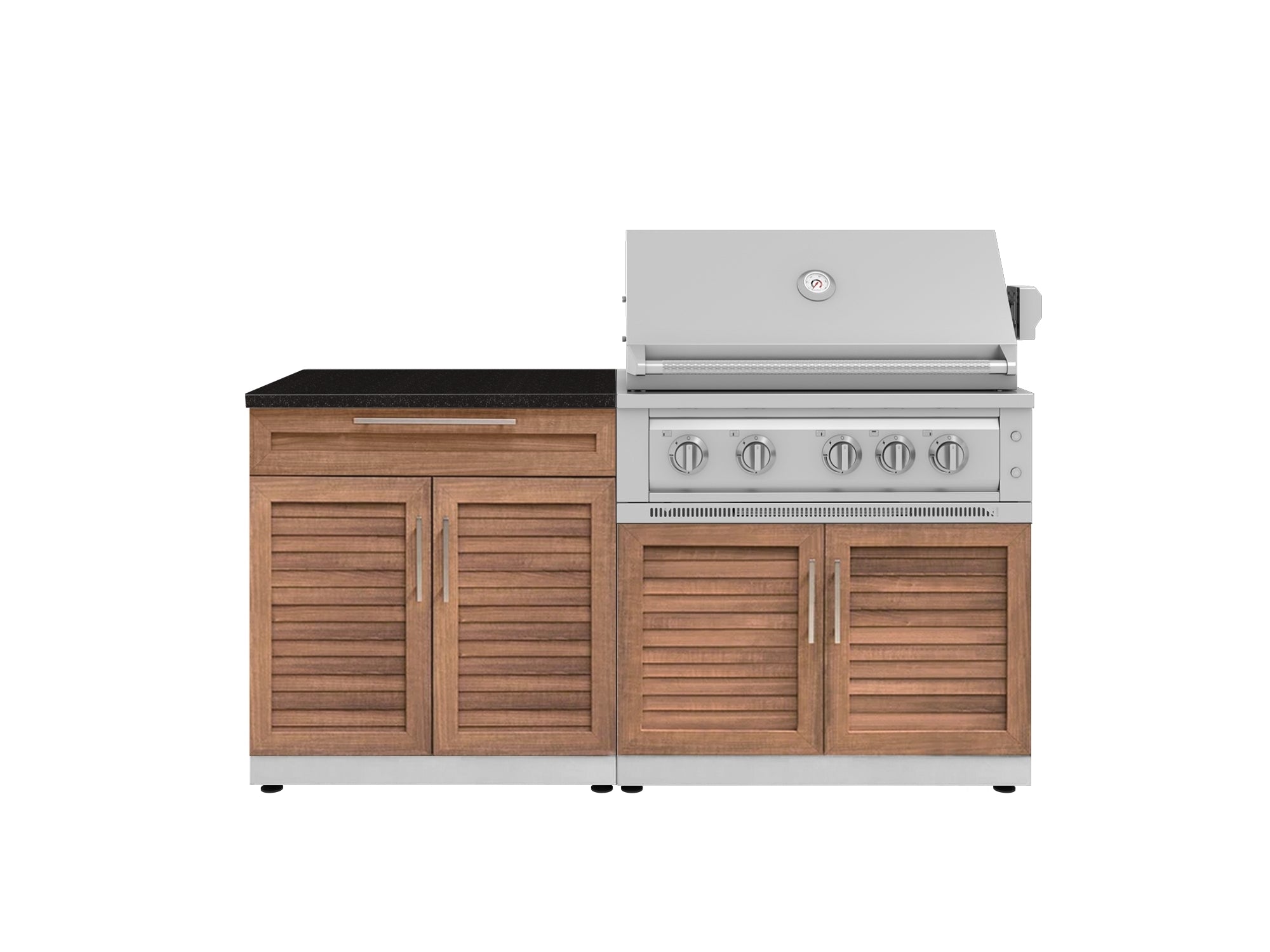 Outdoor Kitchen Stainless-Steel Louvered Doors 4 Piece Cabinet Set with Bar, Grill Cabinet, Platinum Grill, and Countertop