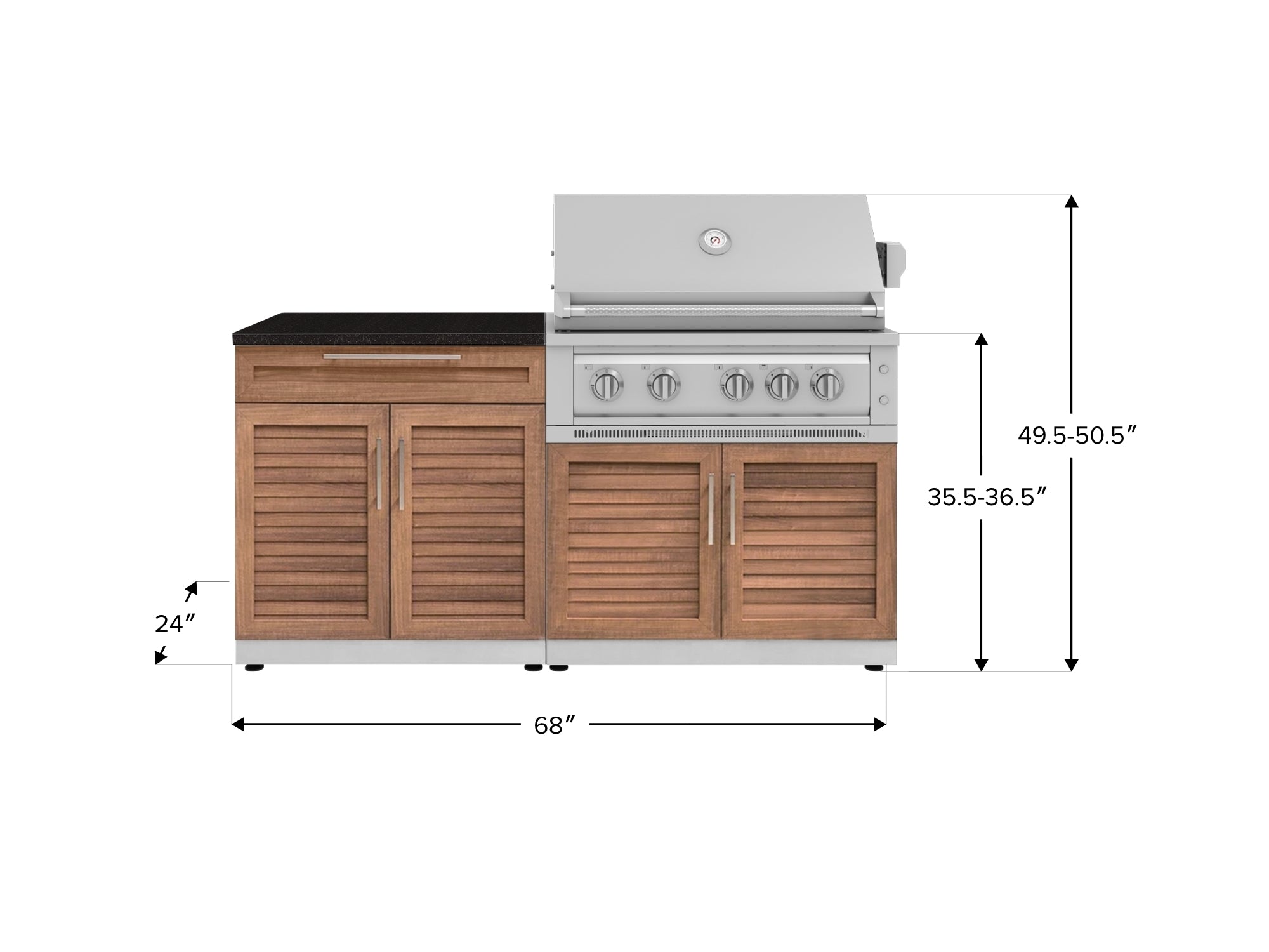 Outdoor Kitchen Stainless-Steel Louvered Doors 4 Piece Cabinet Set with Bar, Grill Cabinet, Platinum Grill, and Countertop