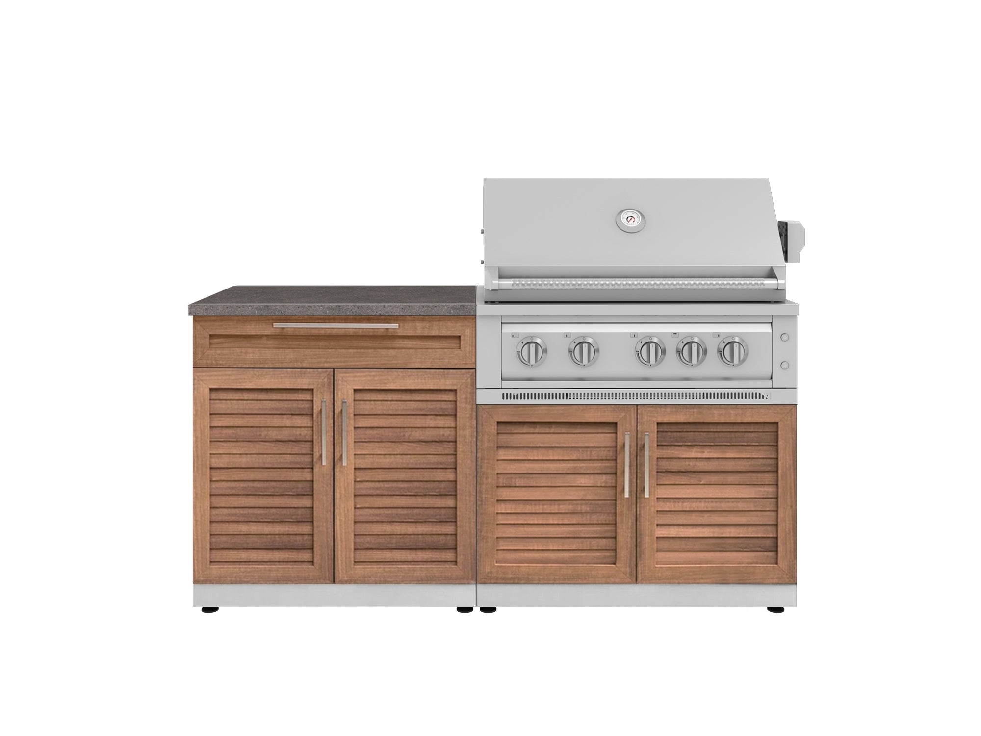 Outdoor Kitchen Stainless-Steel Louvered Doors 4 Piece Cabinet Set with Bar, Grill Cabinet, Platinum Grill, and Countertop