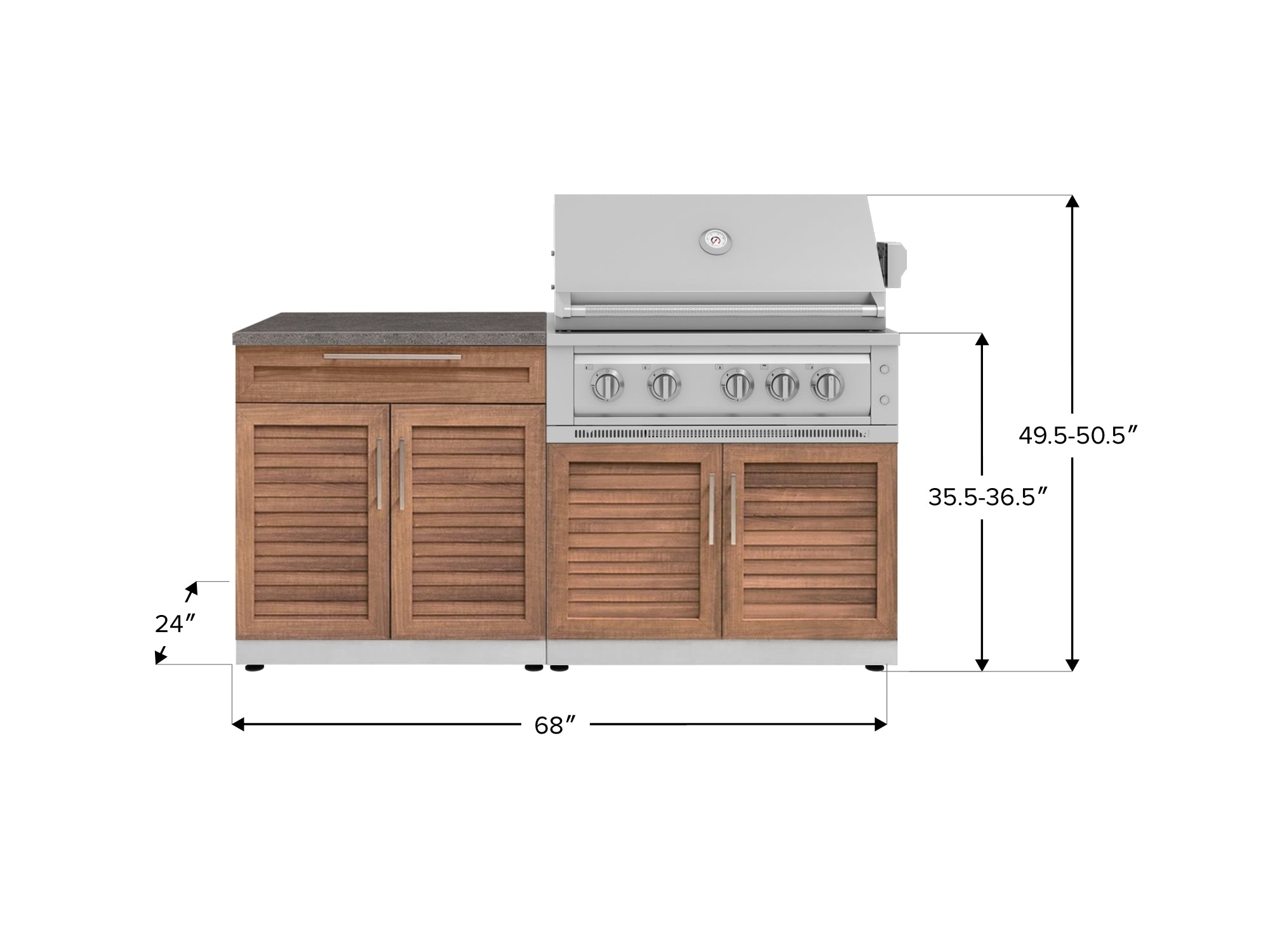 Outdoor Kitchen Stainless-Steel Louvered Doors 4 Piece Cabinet Set with Bar, Grill Cabinet, Platinum Grill, and Countertop
