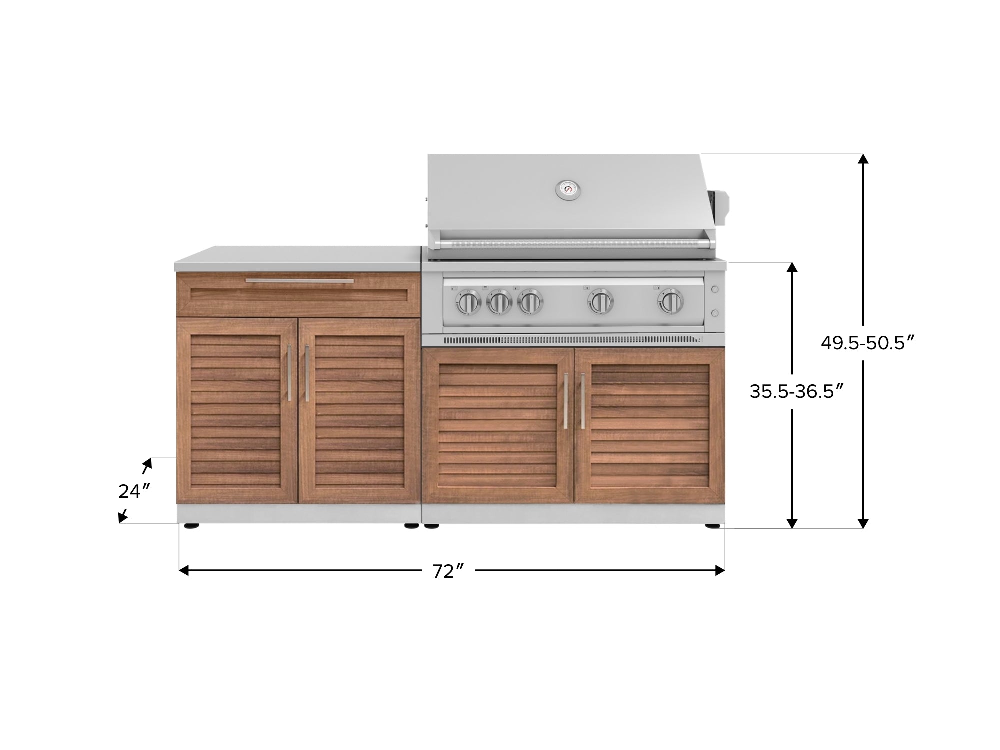 Outdoor Kitchen Stainless-Steel Louvered Doors 4 Piece Cabinet Set with Bar, Grill Cabinet, Platinum Grill, and Countertop