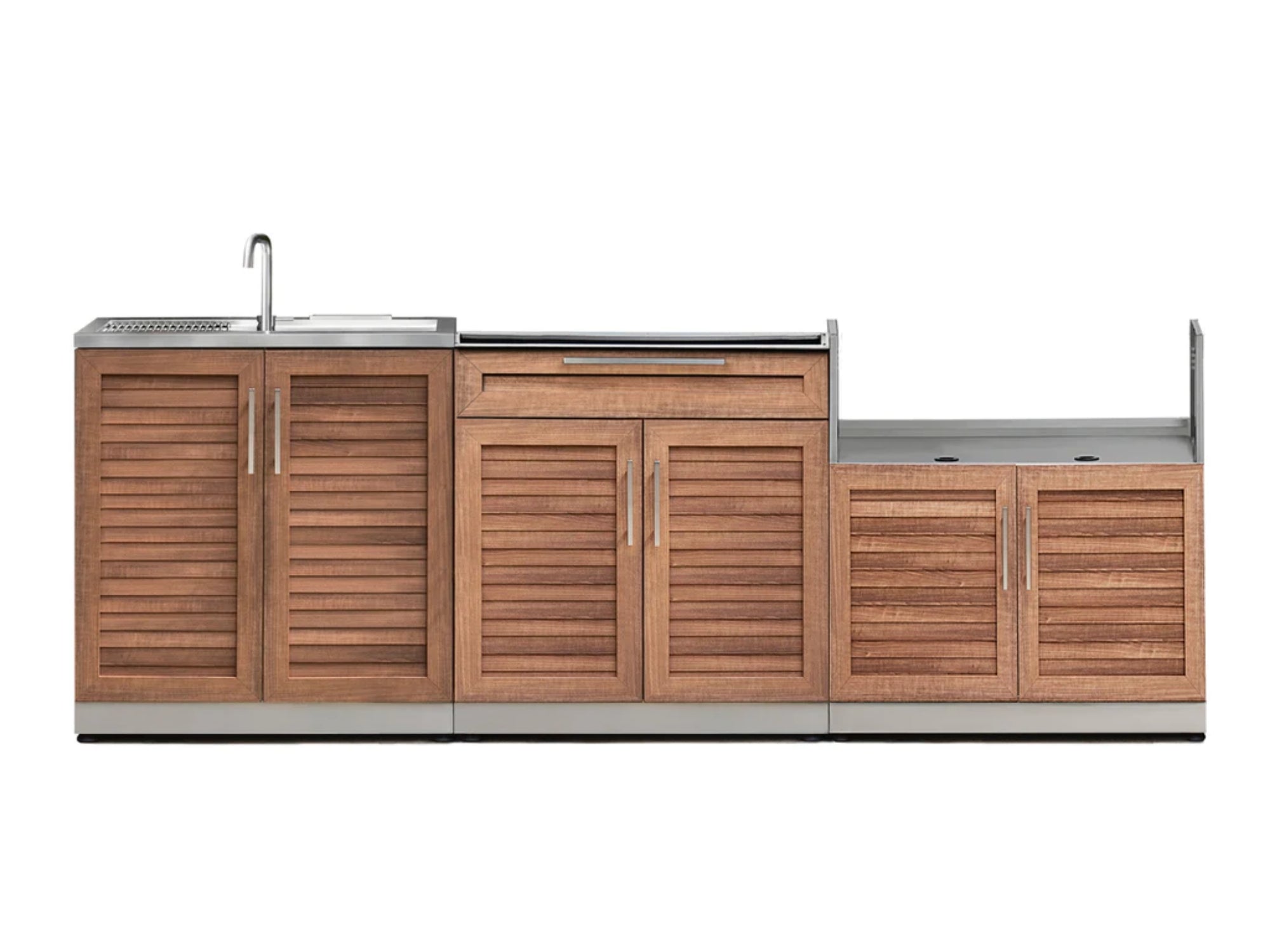 Outdoor Kitchen Stainless Steel Louvered Doors 3 Piece Cabinet Set with Sink, Bar and Grill Cabinet