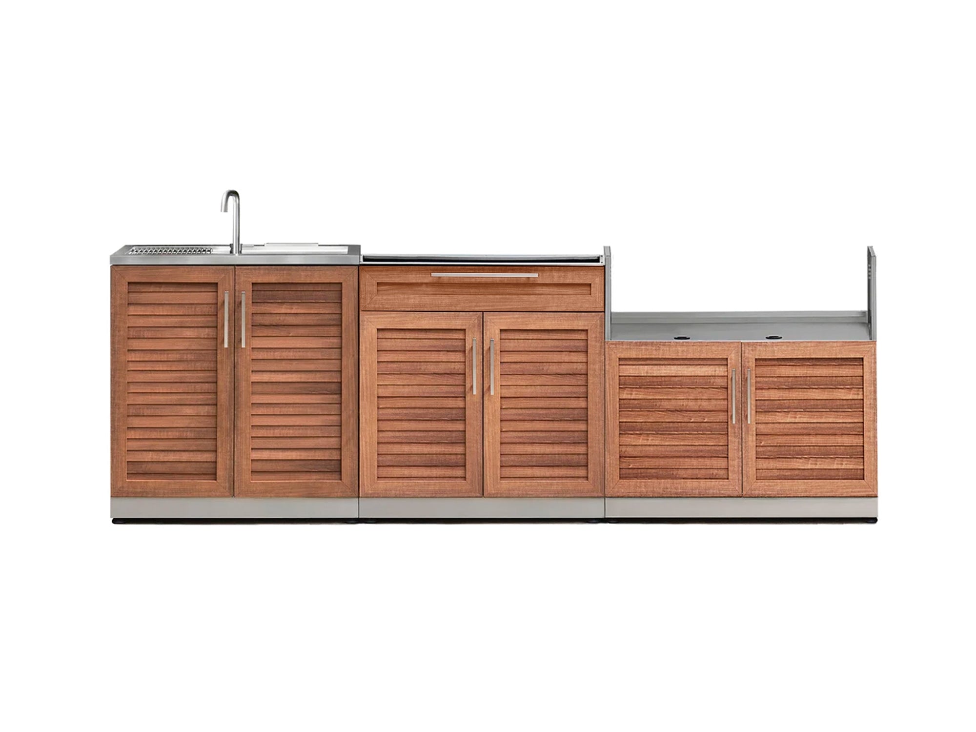 Outdoor Kitchen Stainless Steel Louvered Doors 3 Piece Cabinet Set with Sink, Bar and Grill Cabinet