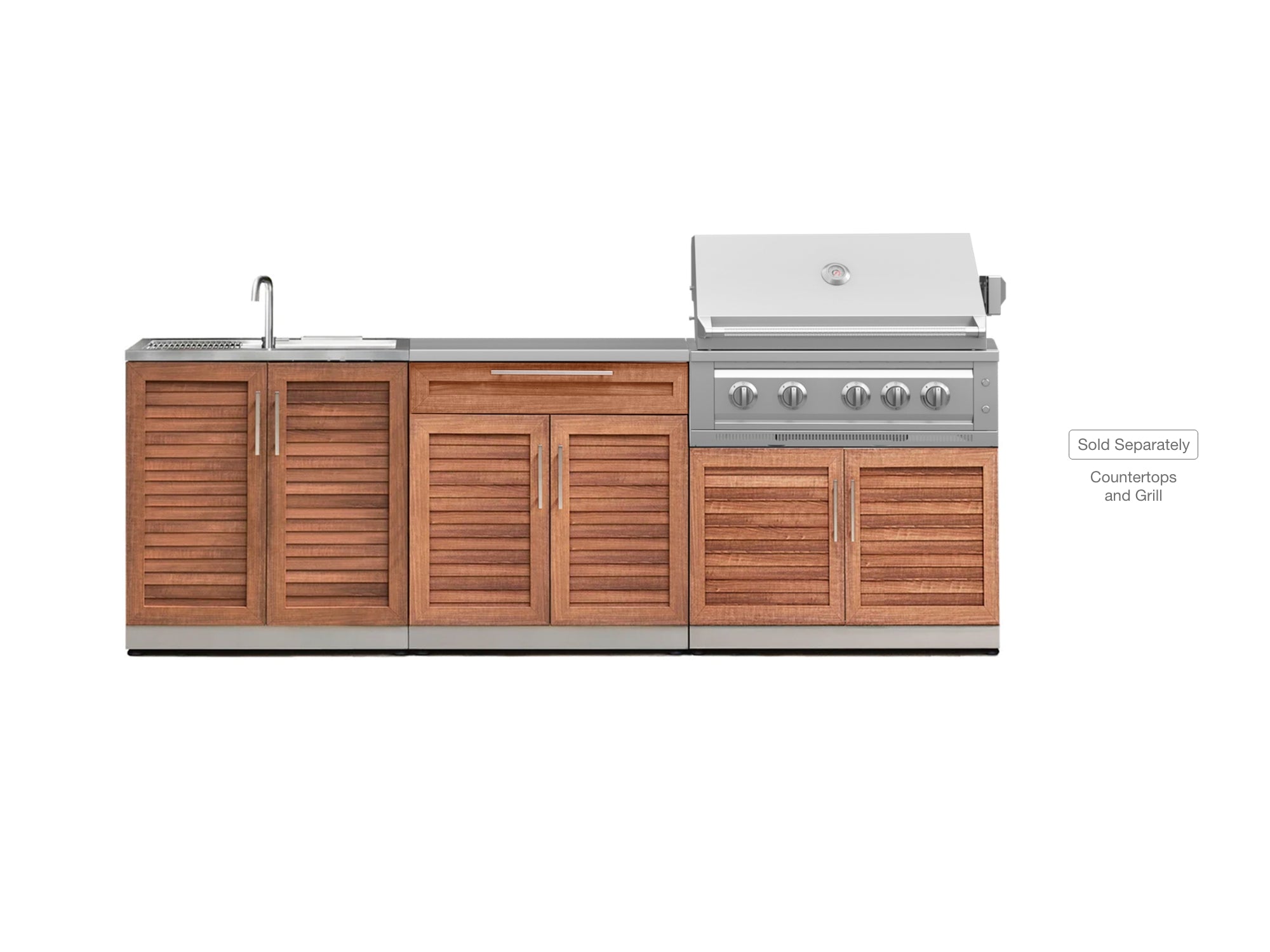 Outdoor Kitchen Stainless Steel Louvered Doors 3 Piece Cabinet Set with Sink, Bar and Grill Cabinet