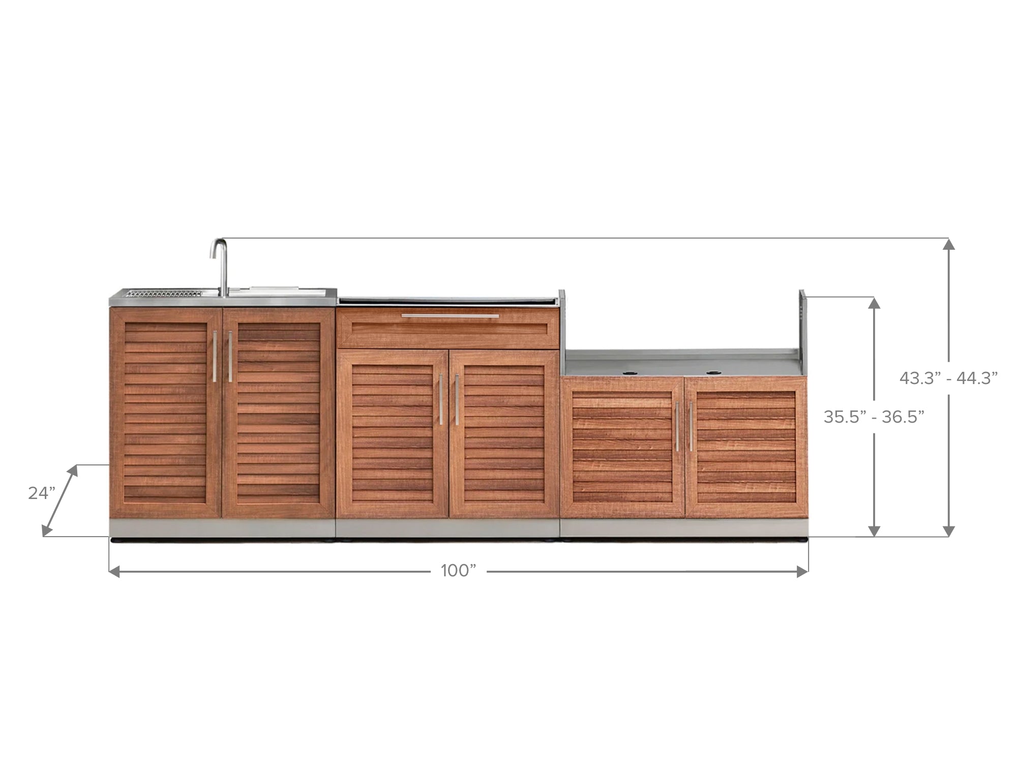 Outdoor Kitchen Stainless Steel Louvered Doors 3 Piece Cabinet Set with Sink, Bar and Grill Cabinet