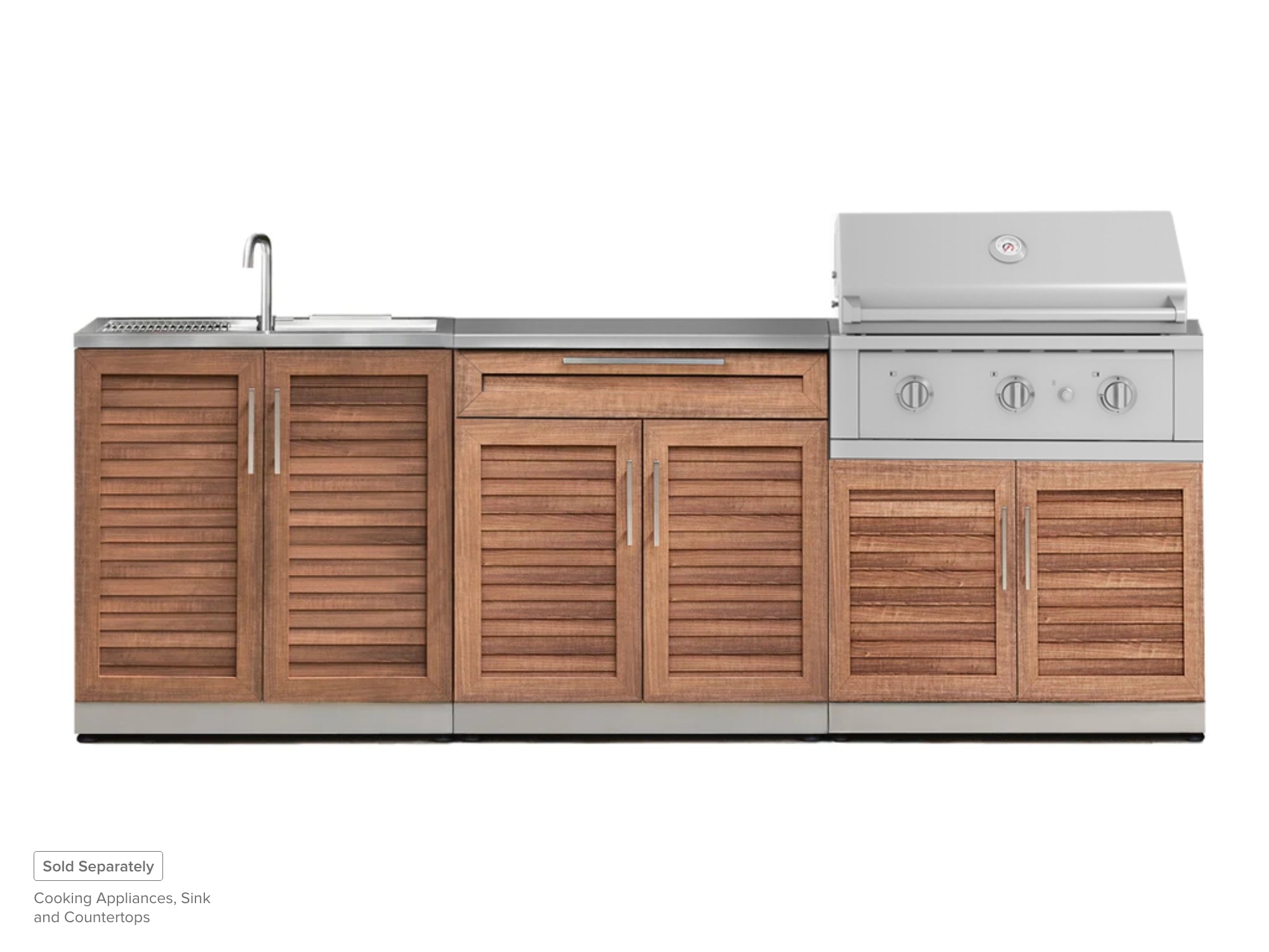 Outdoor Kitchen Stainless Steel Louvered Doors 3 Piece Cabinet Set with Sink, Bar and Grill Cabinet