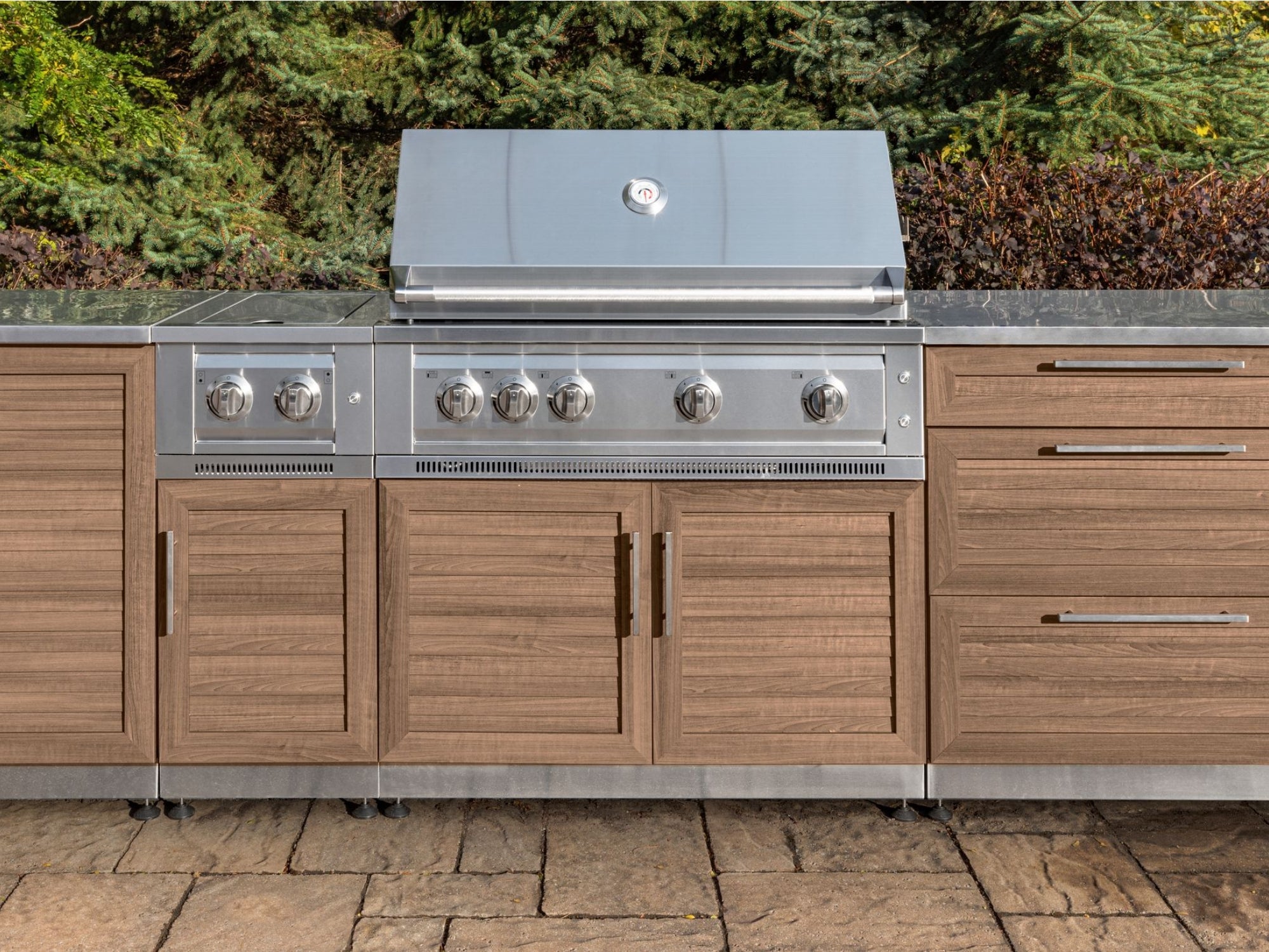 Outdoor Kitchen Stainless Steel Louvered Doors 3 Piece Cabinet Set with Sink, Bar and Grill Cabinet