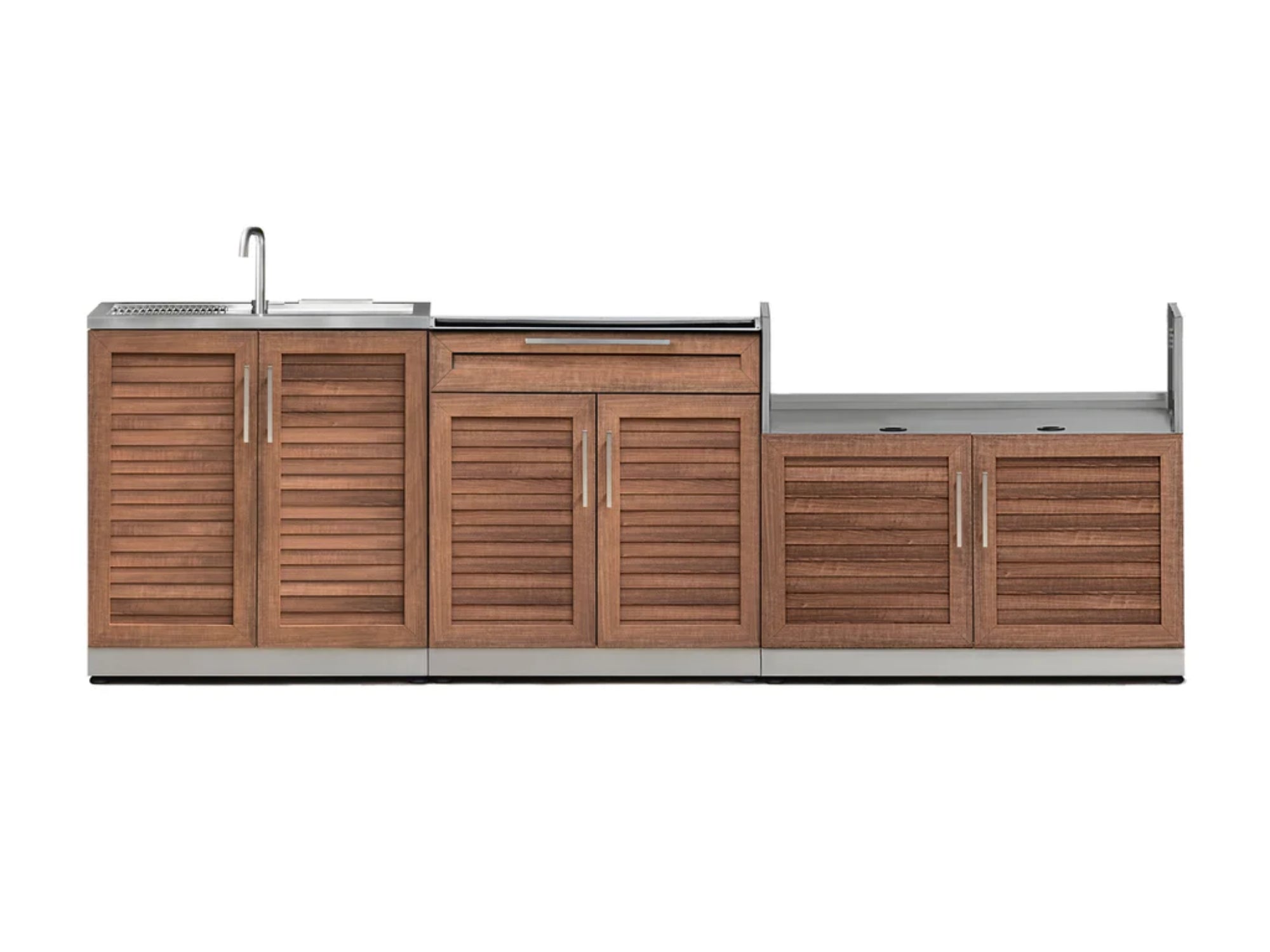 Outdoor Kitchen Stainless Steel Louvered Doors 3 Piece Cabinet Set with Sink, Bar and Grill Cabinet