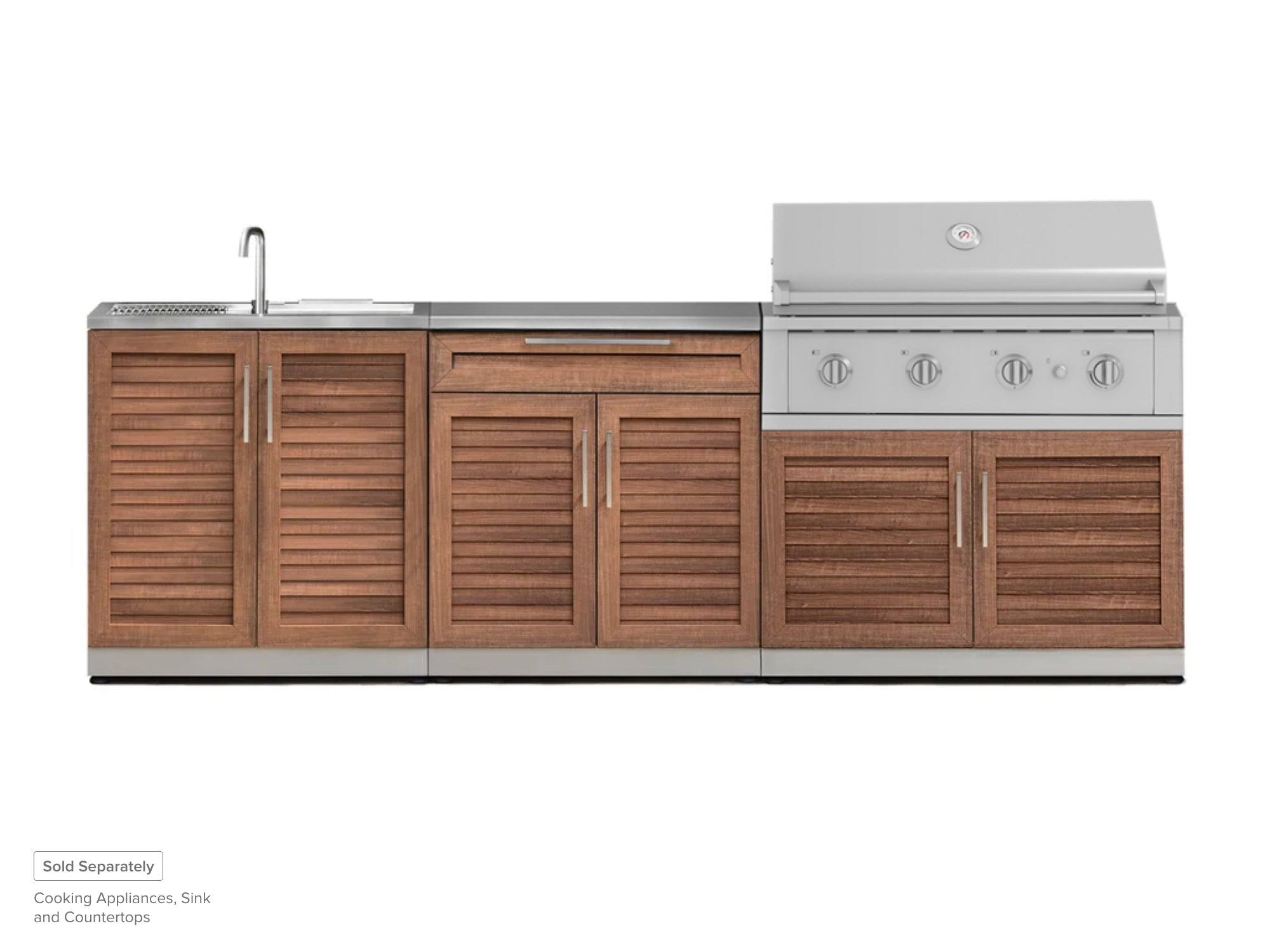 Outdoor Kitchen Stainless Steel Louvered Doors 3 Piece Cabinet Set with Sink, Bar and Grill Cabinet