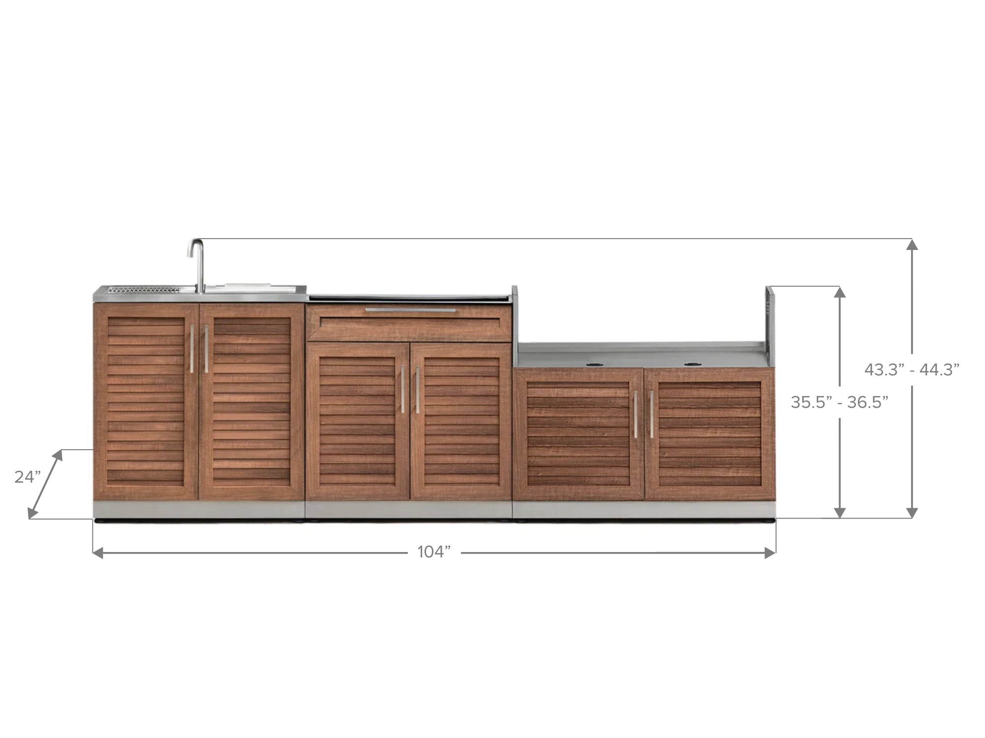 Outdoor Kitchen Stainless Steel Louvered Doors 3 Piece Cabinet Set with Sink, Bar and Grill Cabinet