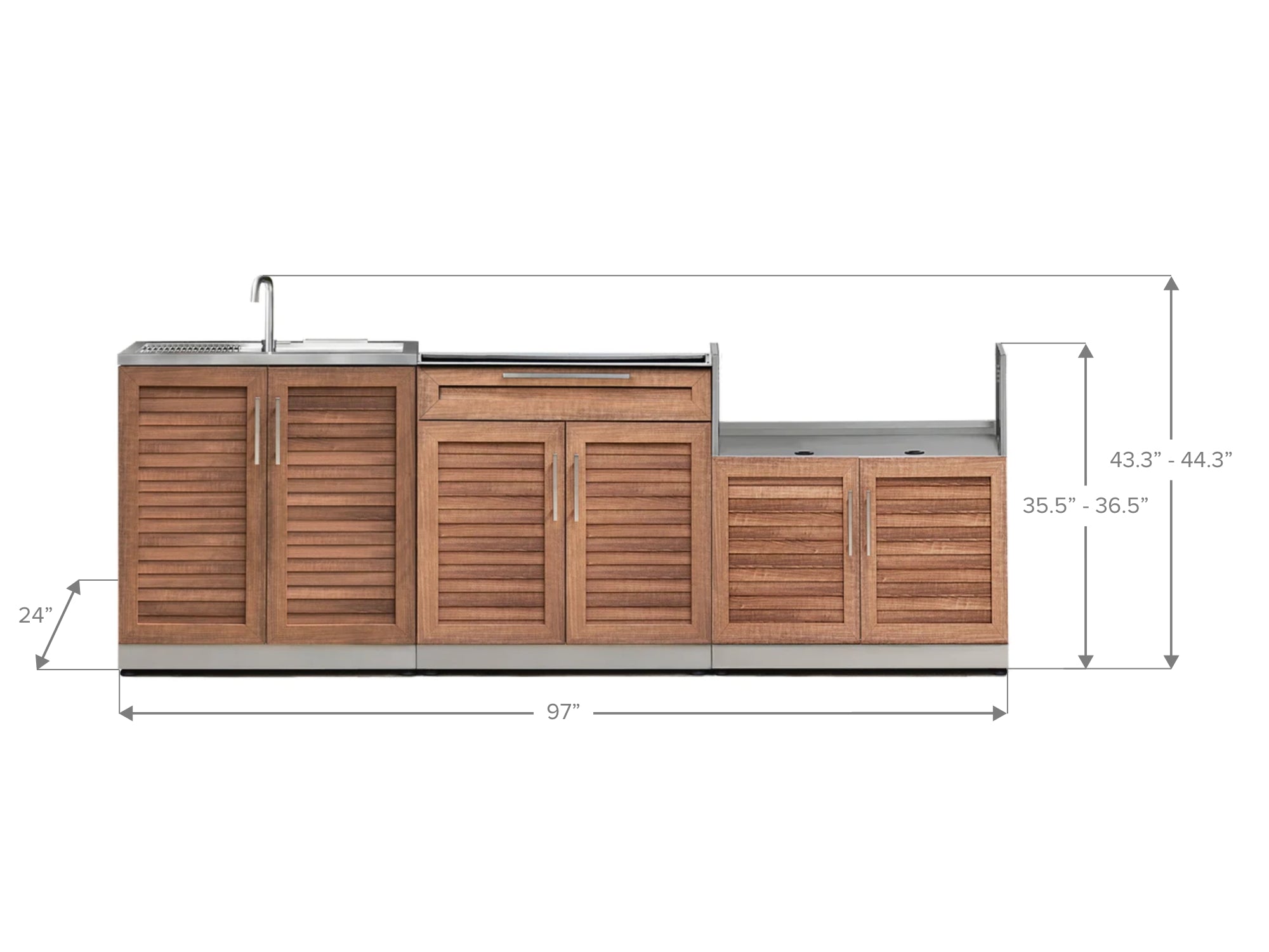 Outdoor Kitchen Stainless Steel Louvered Doors 3 Piece Cabinet Set with Sink, Bar and Grill Cabinet