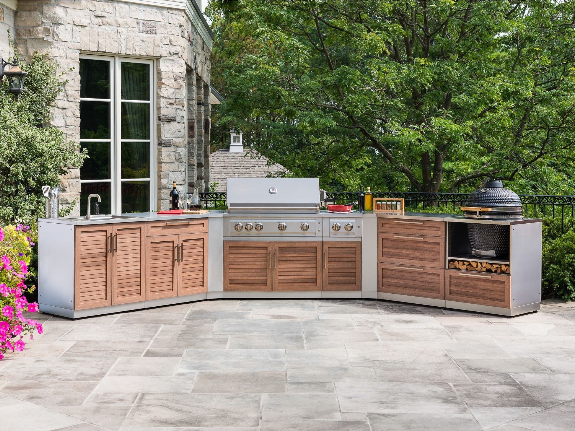 Outdoor Kitchen Stainless Steel Louvered Doors 3 Piece Cabinet Set with Sink, Bar and Grill Cabinet