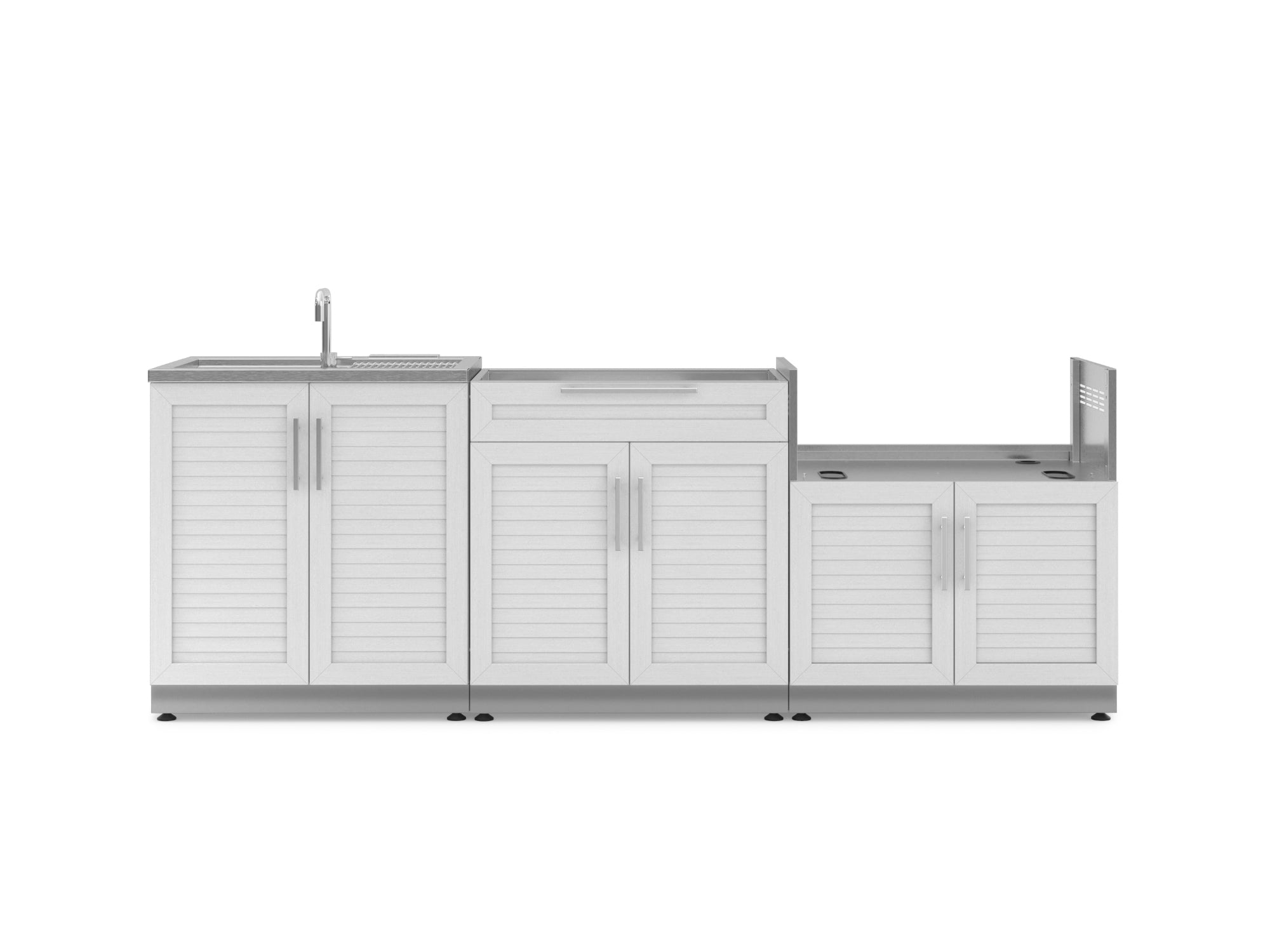 Outdoor Kitchen Stainless Steel Louvered Doors 3 Piece Cabinet Set with Sink, Bar and Grill Cabinet