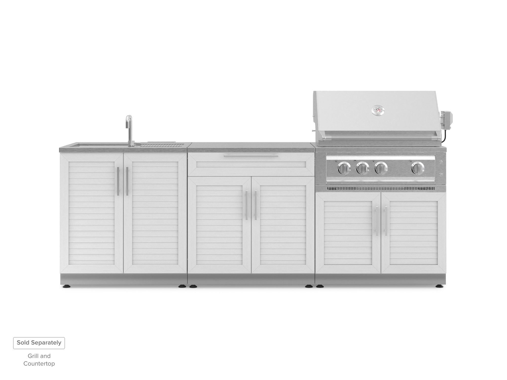 Outdoor Kitchen Stainless Steel Louvered Doors 3 Piece Cabinet Set with Sink, Bar and Grill Cabinet